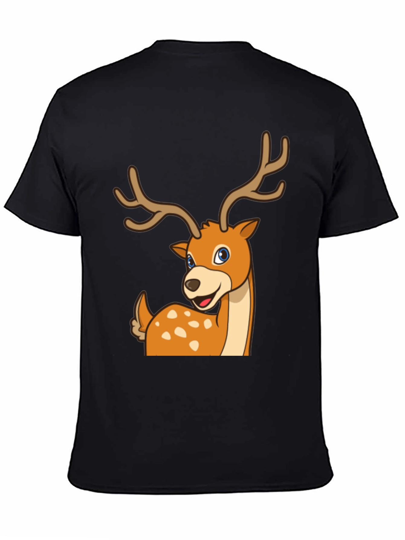 Black Deer Cartoon Graphic Black T-Shirt view 4