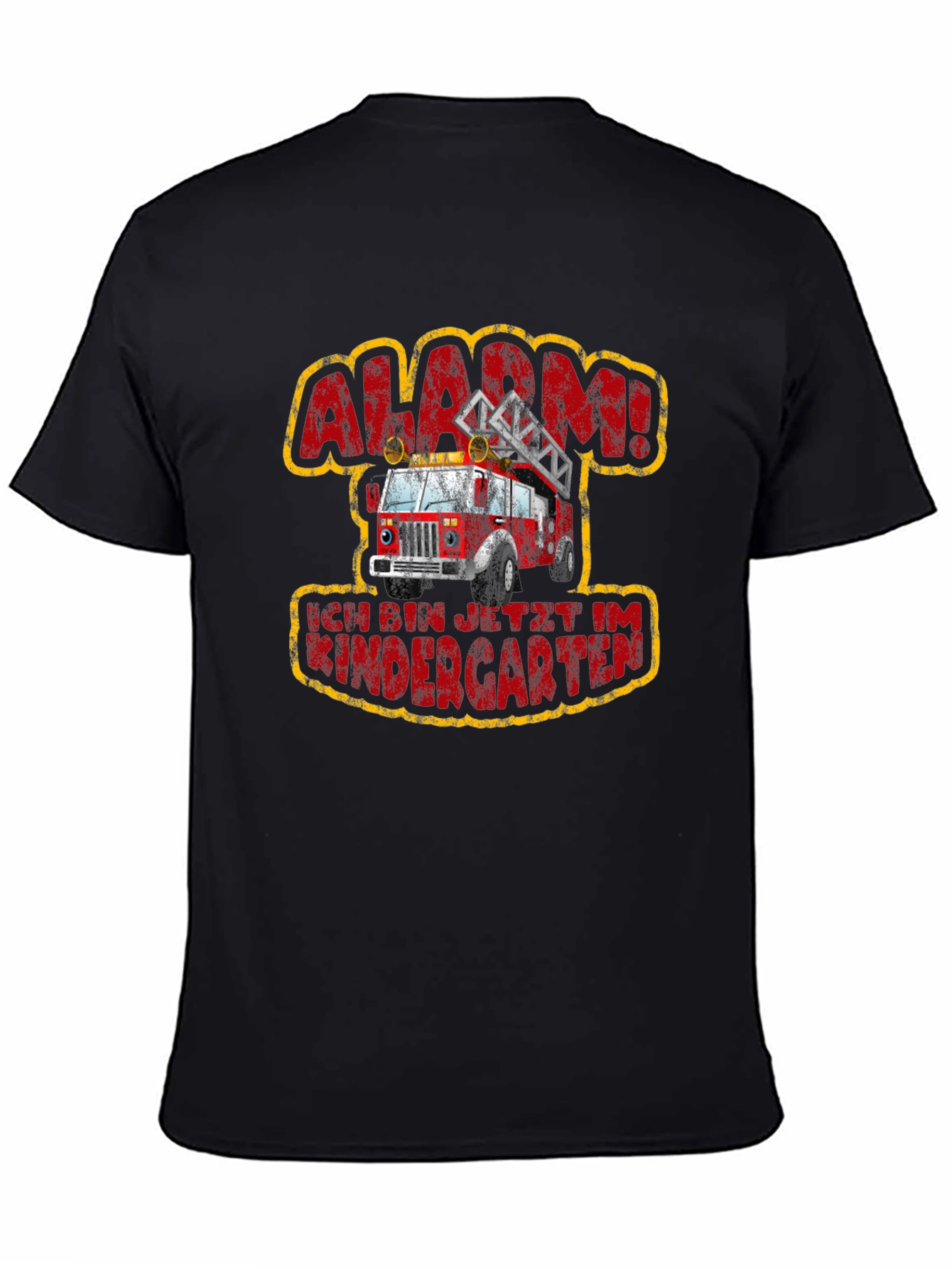 Black Alarm! I'm in Kindergarten! T-Shirt - Firetruck Design view 4