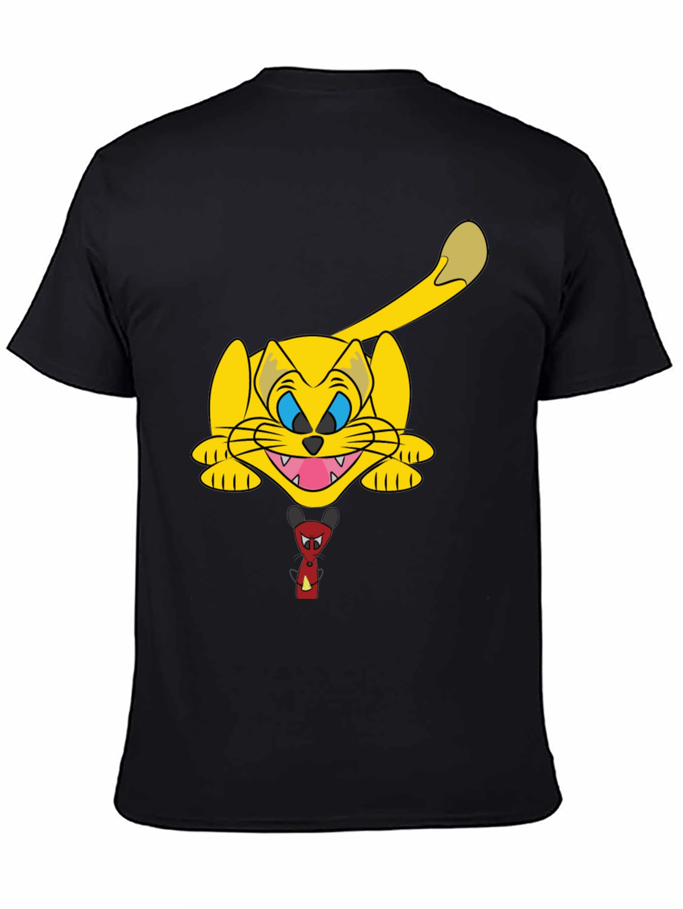 Black Cartoon Cat Graphic Black T-Shirt view 4