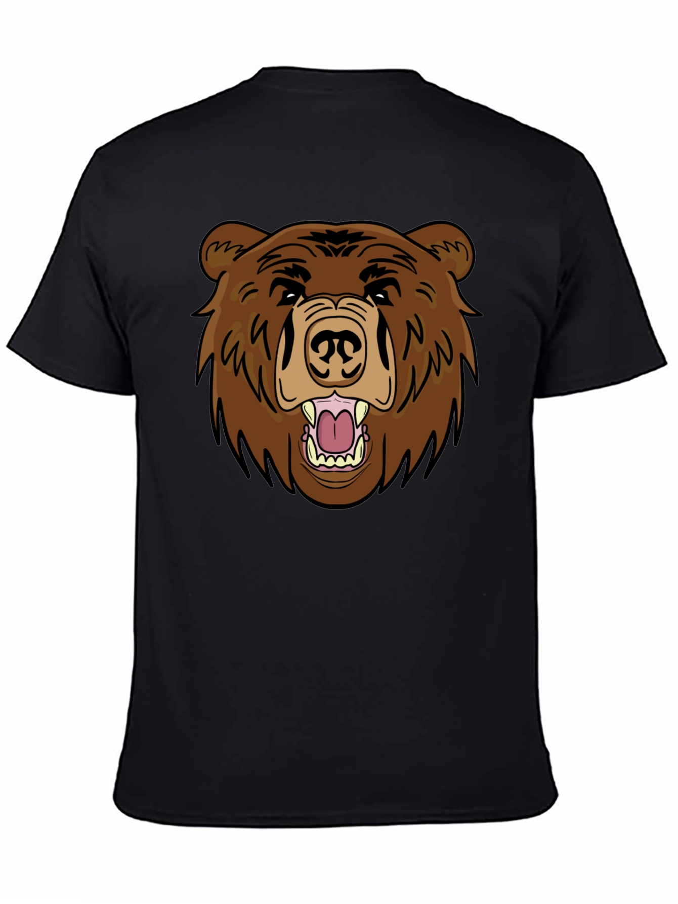 Black Men's Black T-Shirt with Brown Bear Graphic view 4
