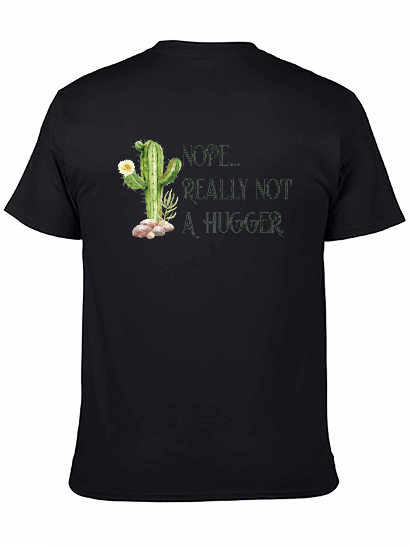 Black Nope, Not a Hugger Cactus Graphic T-Shirt view 4