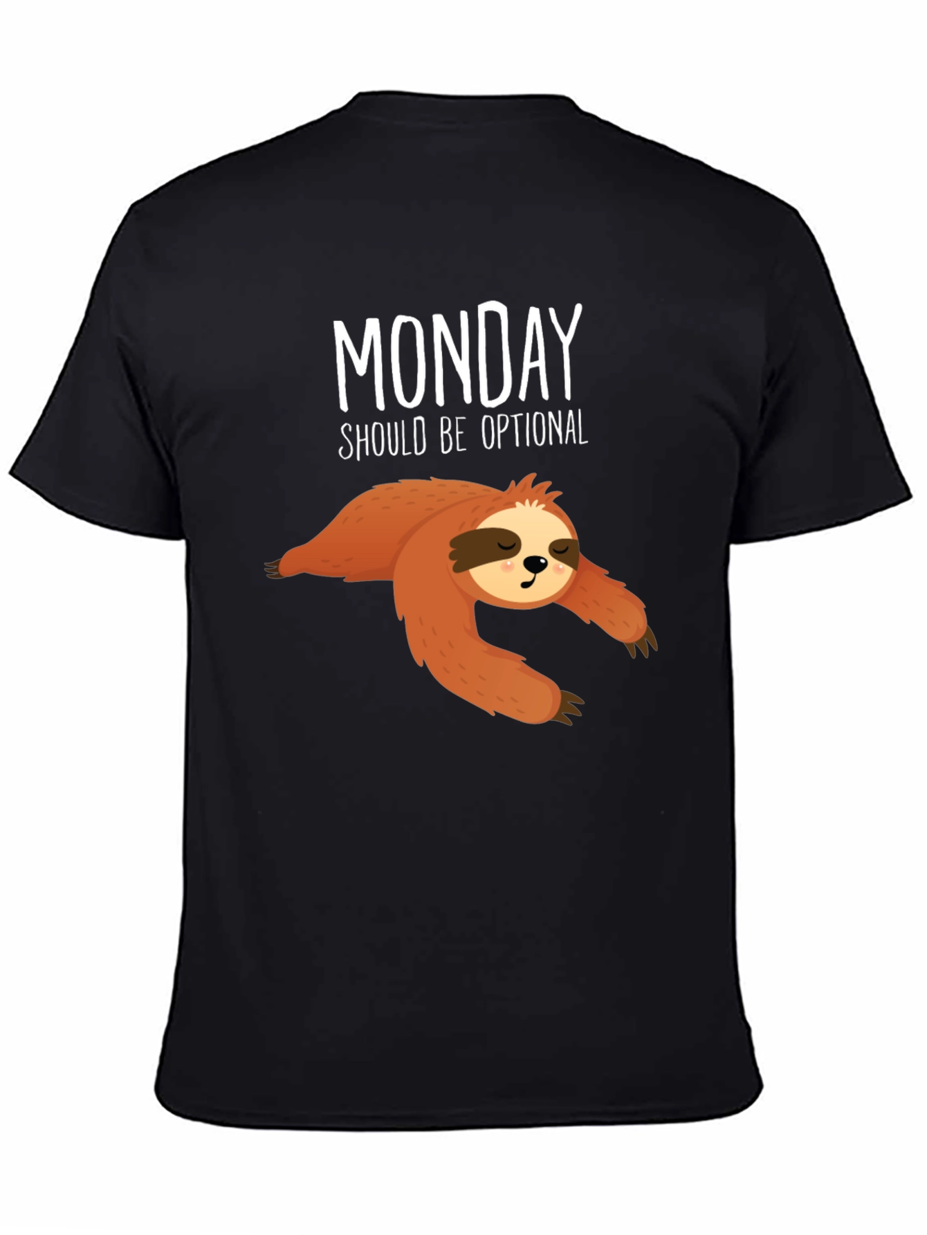 Black Funny Sloth Monday T-Shirt view 4