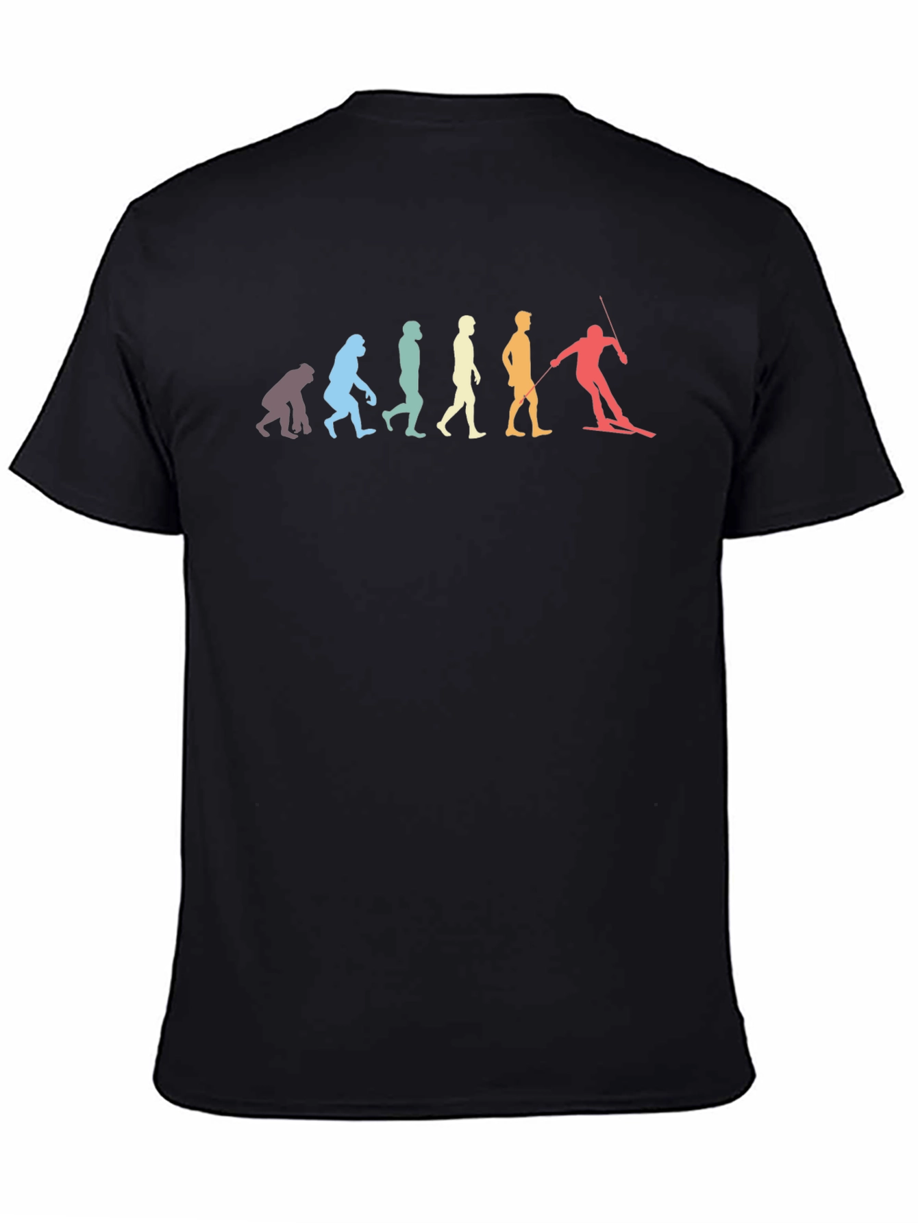 Black Skiing Evolution Graphic Tee - Funny Ski T-Shirt view 4