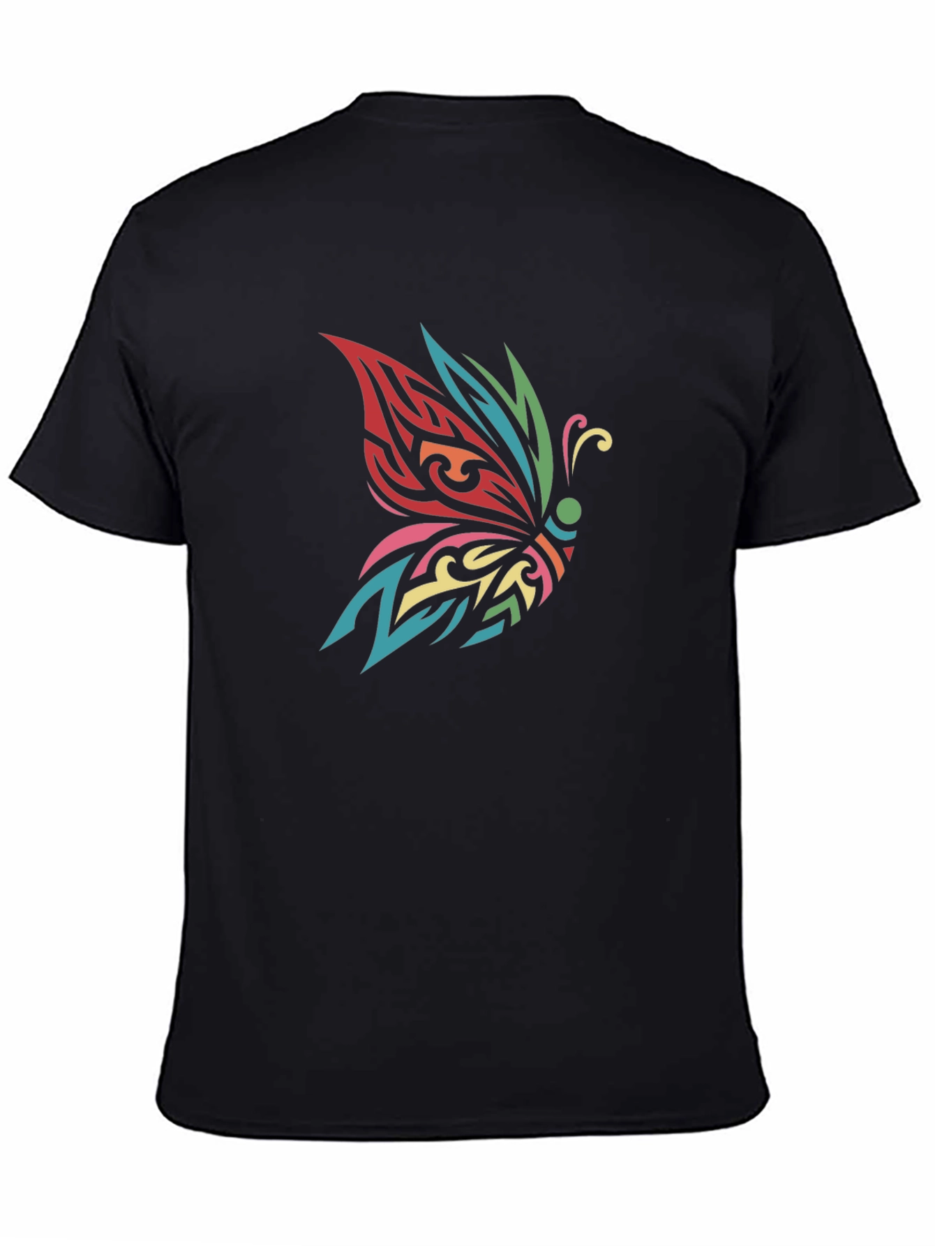 Black Butterfly Tribal Tattoo Black T-Shirt view 4