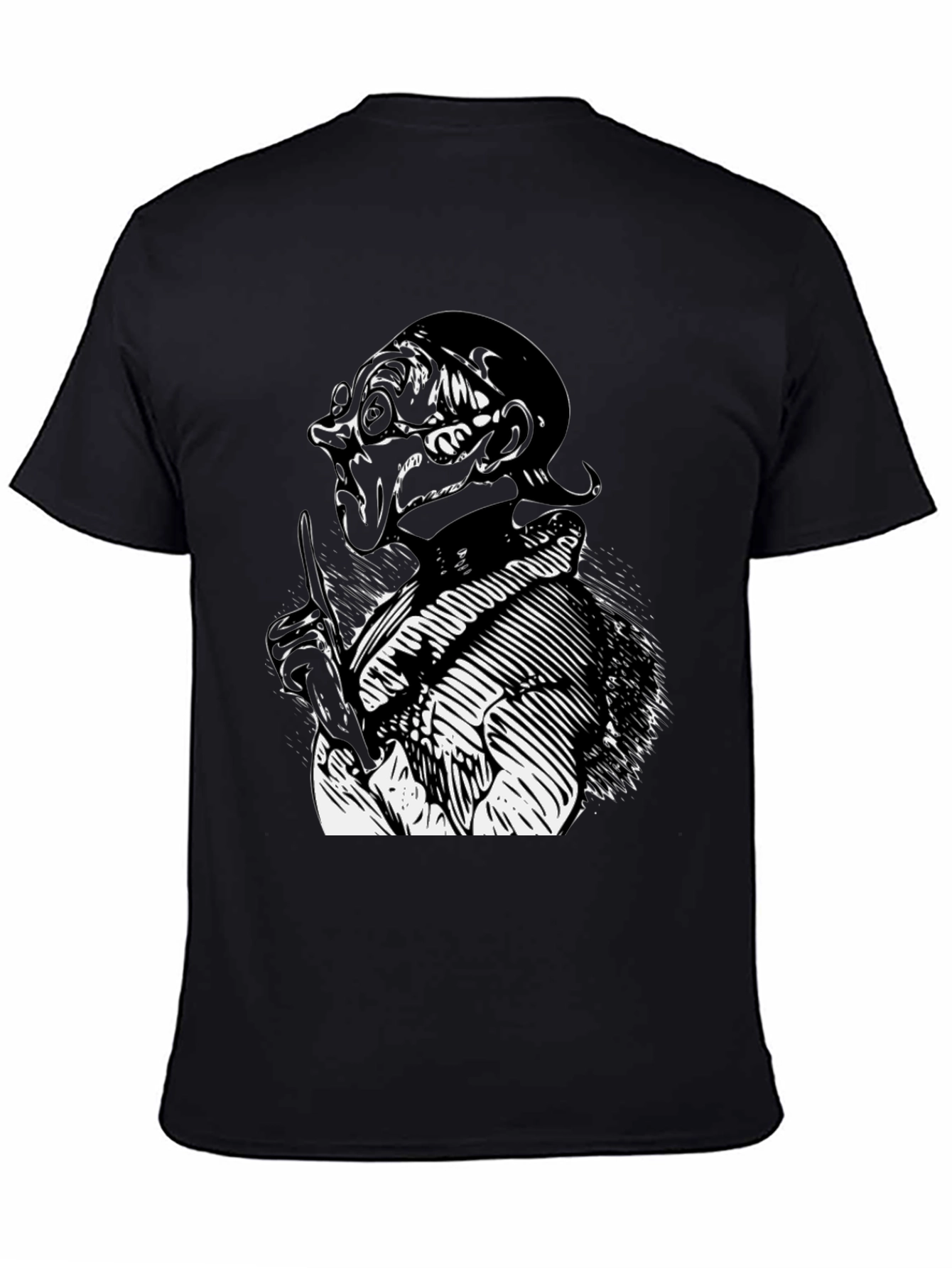 Black Black T-Shirt with Illustrated Figure view 4