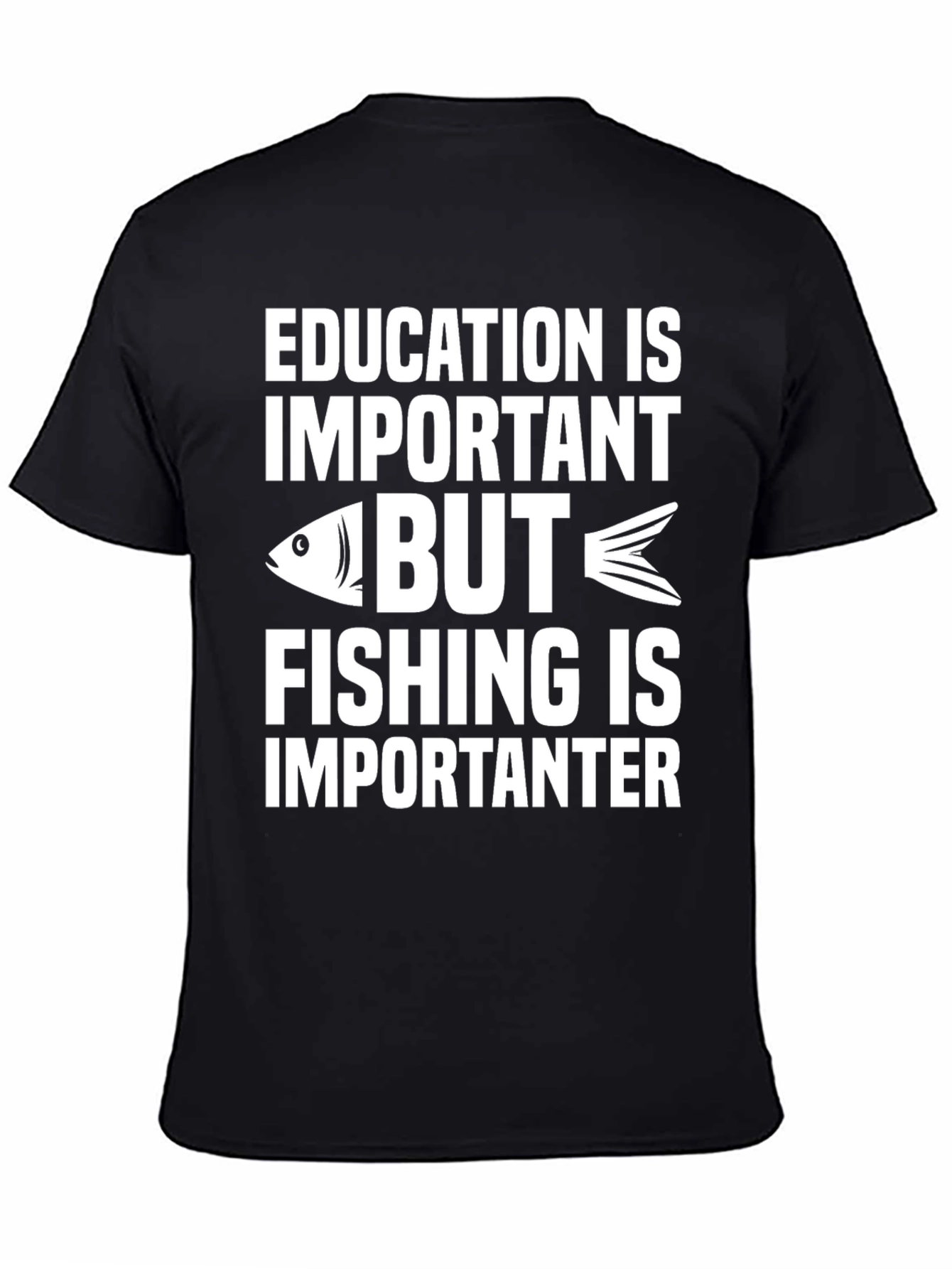 Black Funny Fishing Graphic T-Shirt - Education Is Important view 4