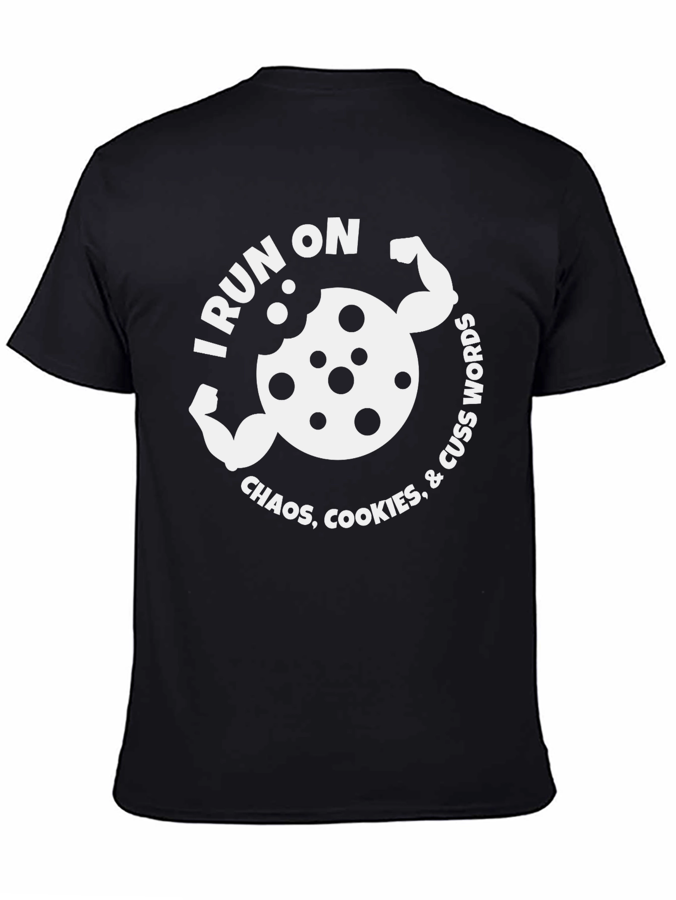 Black I Run on Chaos, Cookies, & Cuss Words Graphic Tee view 4
