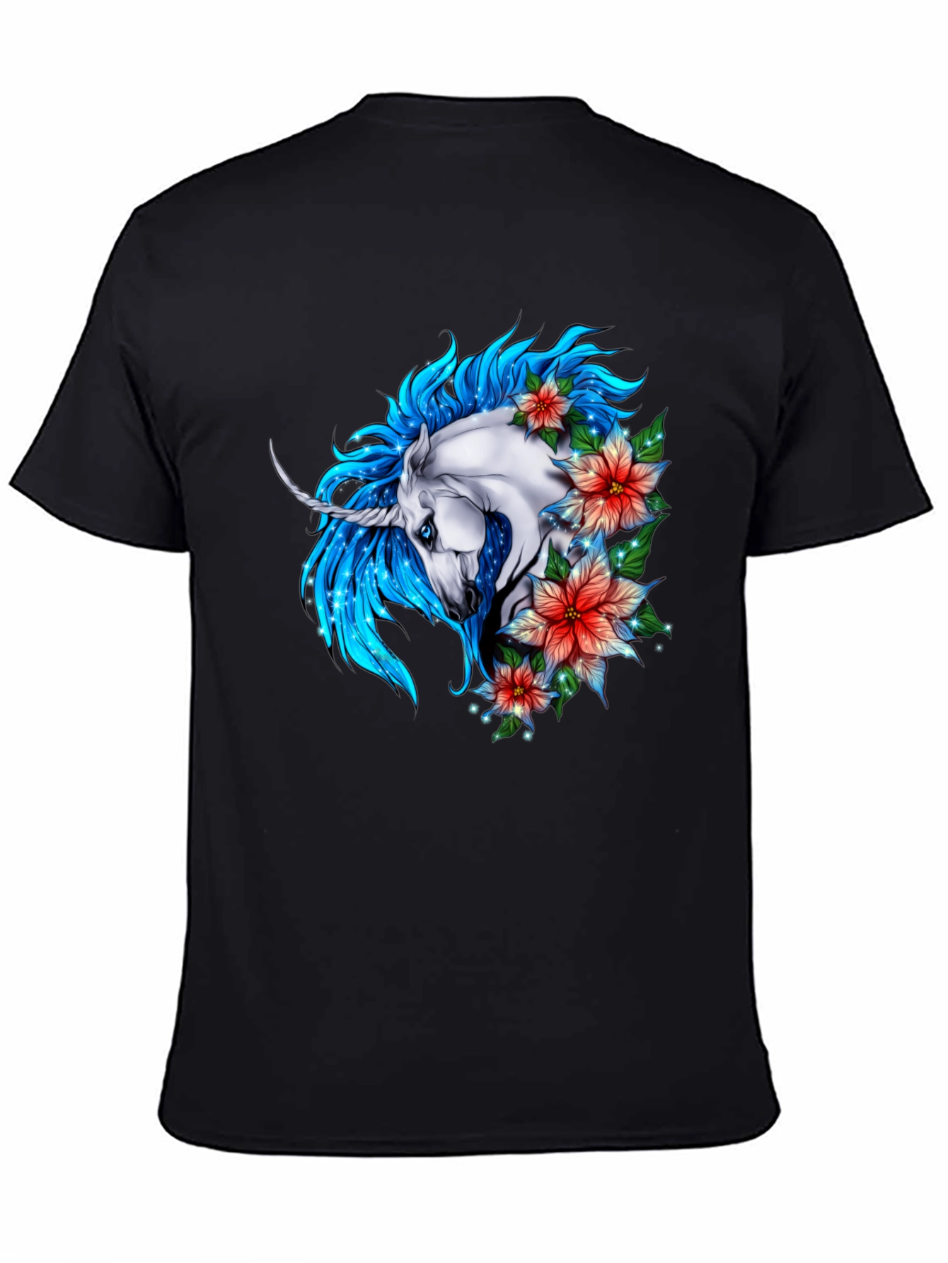 Black Unicorn Floral Graphic Tee - Stylish Men's Black T-Shirt view 4