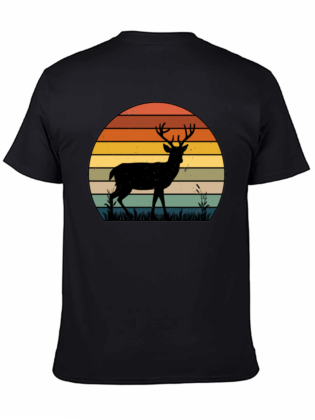 Black Retro Deer Sunset Graphic T-Shirt view 4