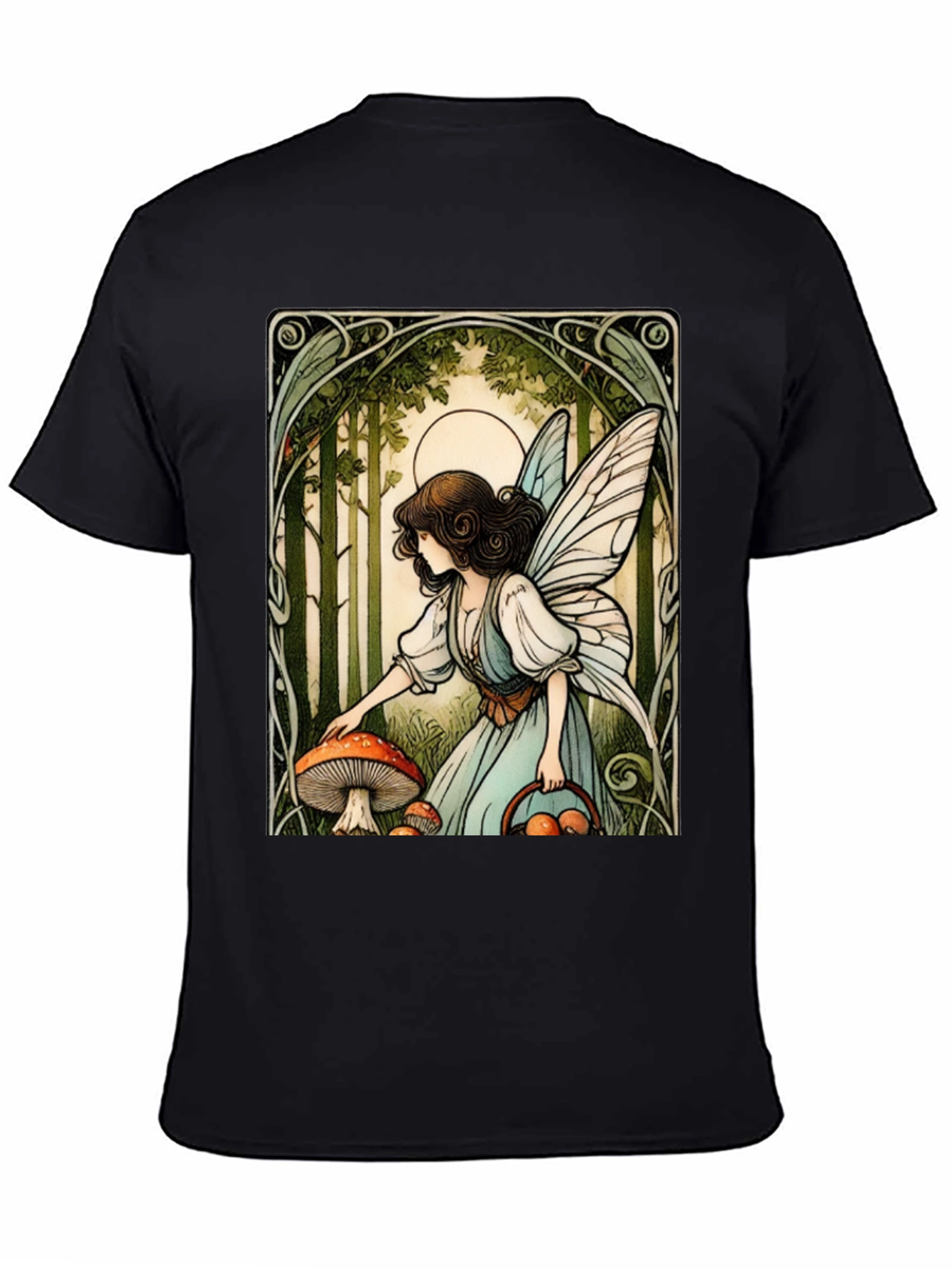 Black Fairycore Mushroom Forager T-Shirt view 4
