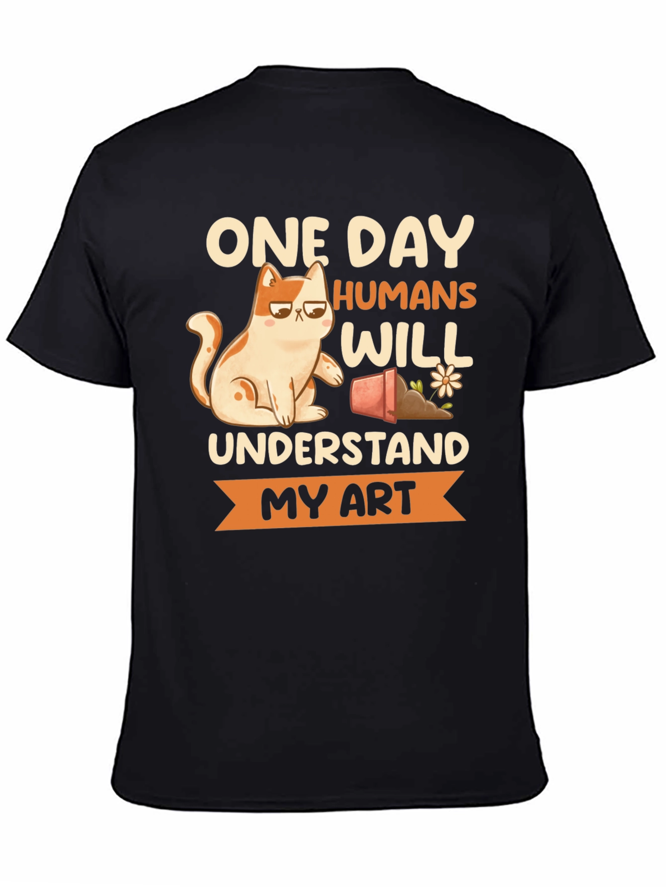 Black Funny Cat Art T-Shirt - Humans Will Understand view 4
