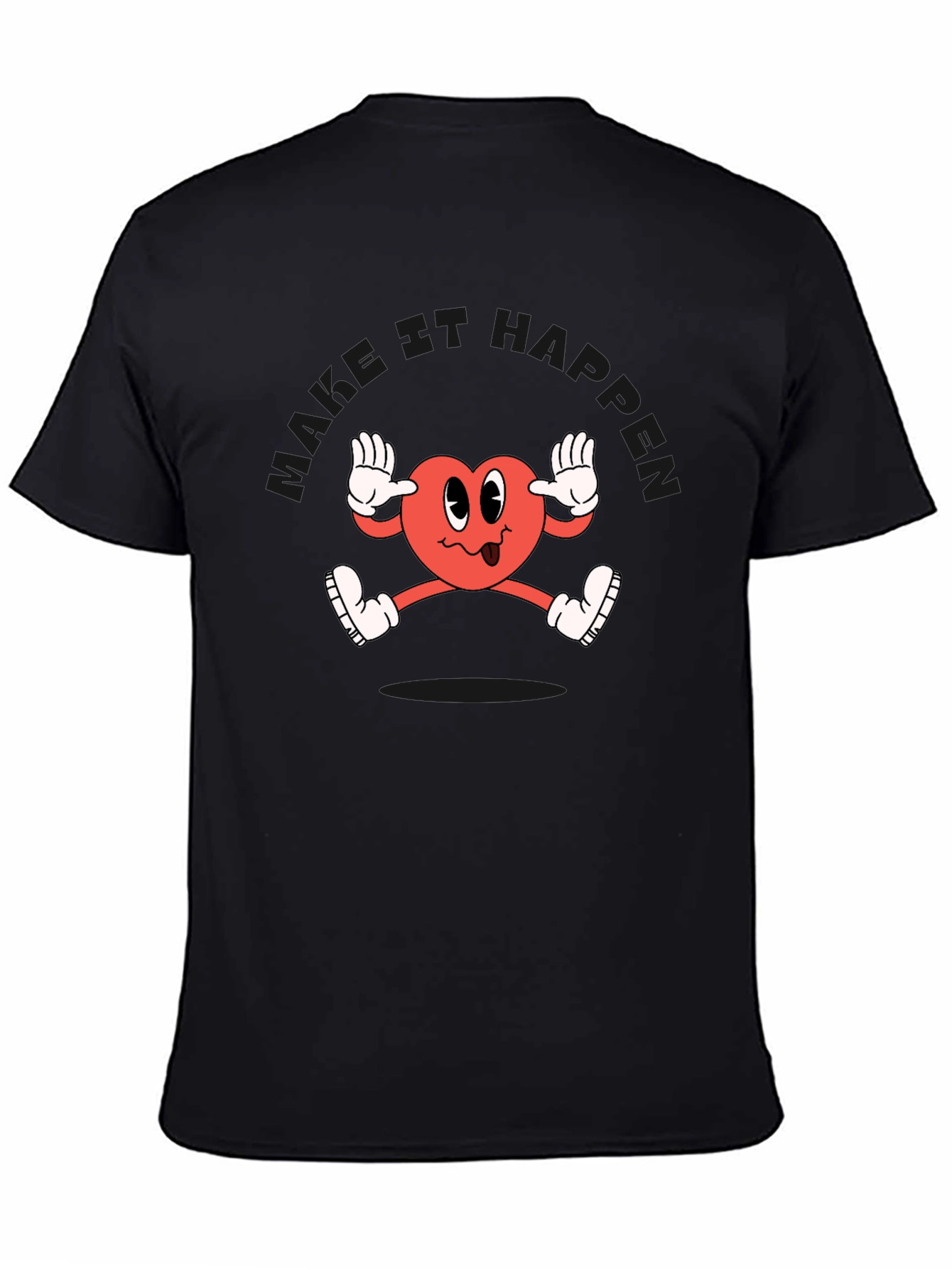 Black Funky Heart Cartoon Black T-Shirt view 4