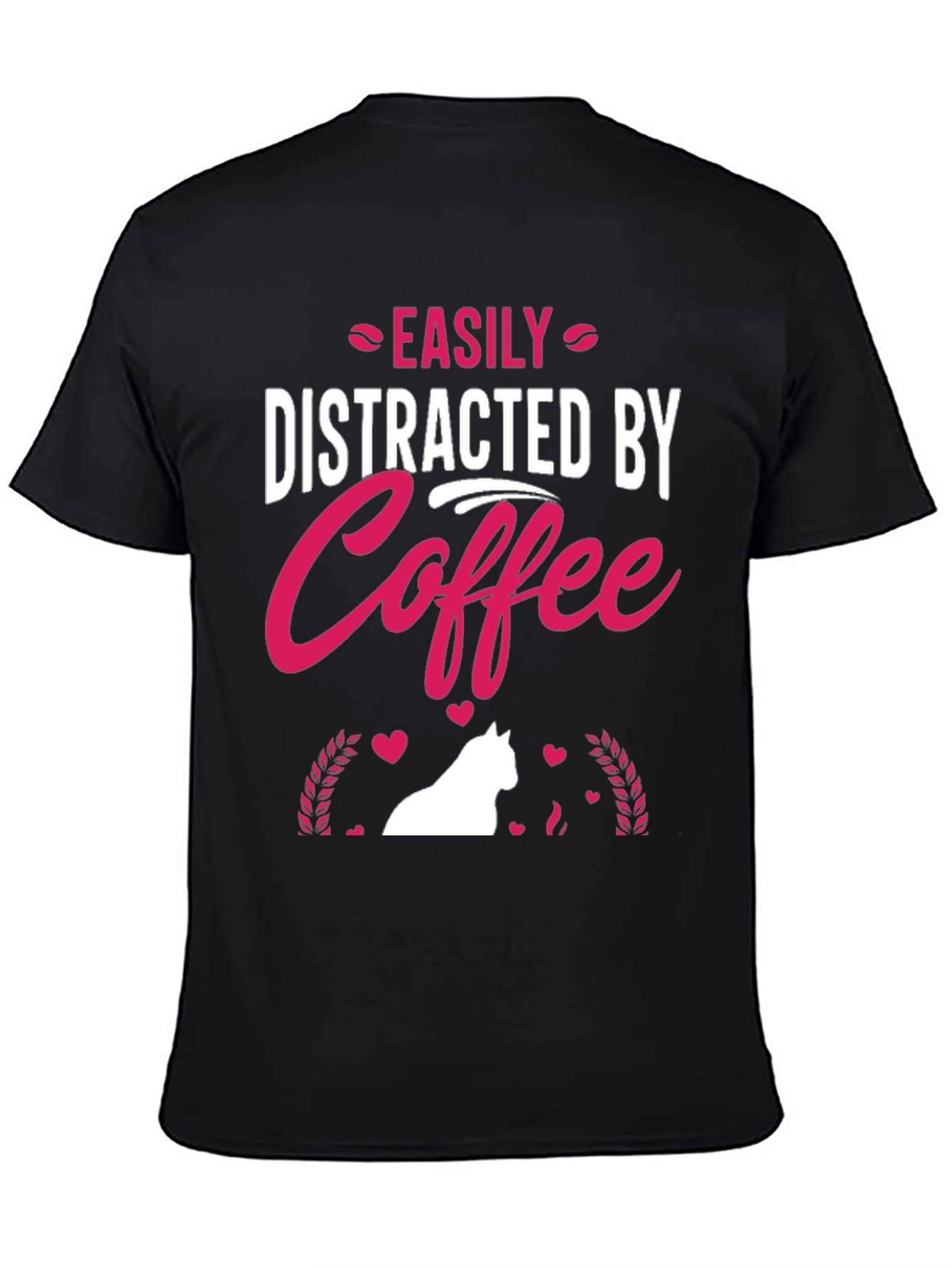 Black Easily Distracted by Coffee T-Shirt - Cat Lover Edition view 4