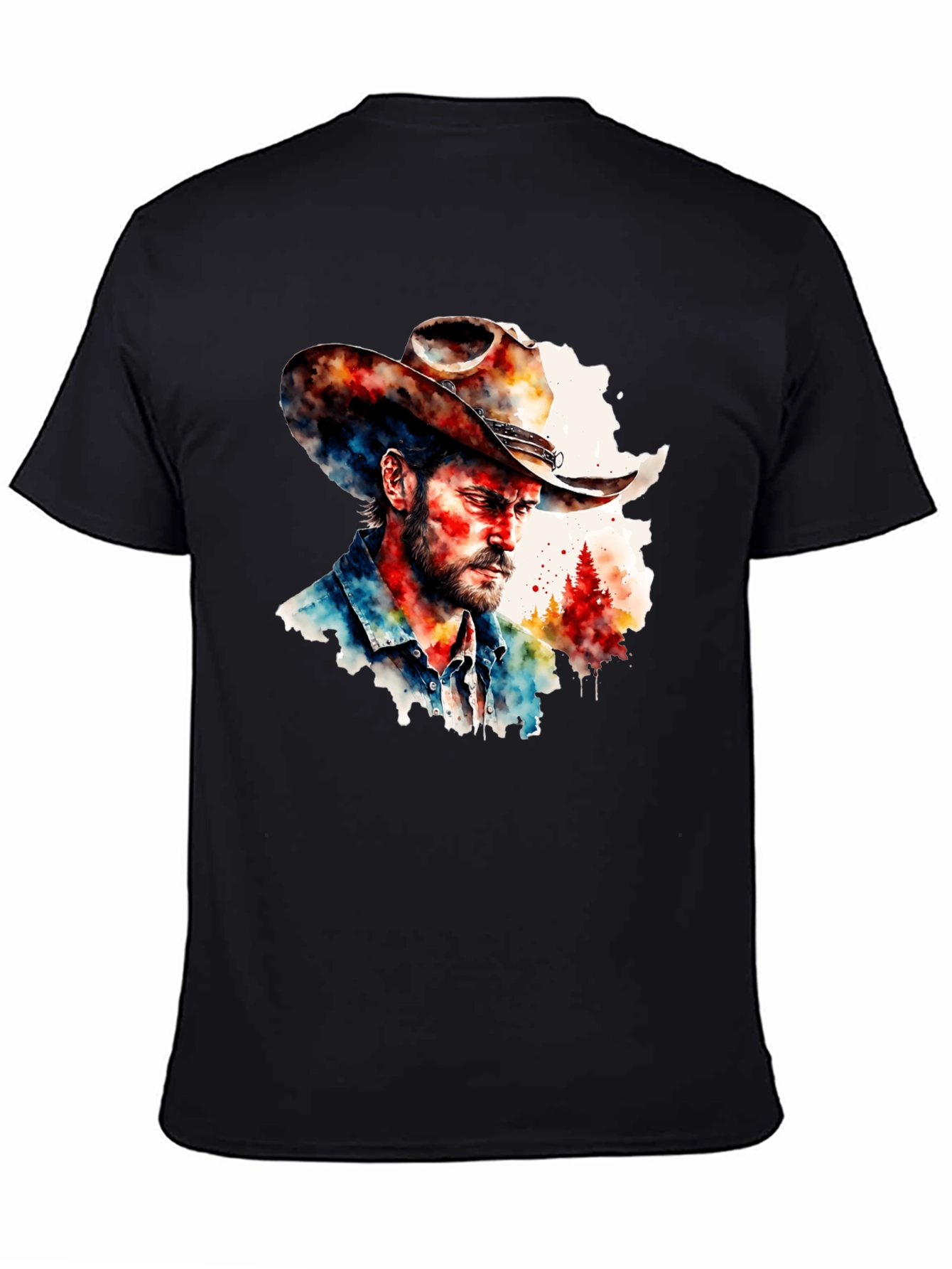 Black Watercolor Cowboy T-Shirt - Western Style view 4