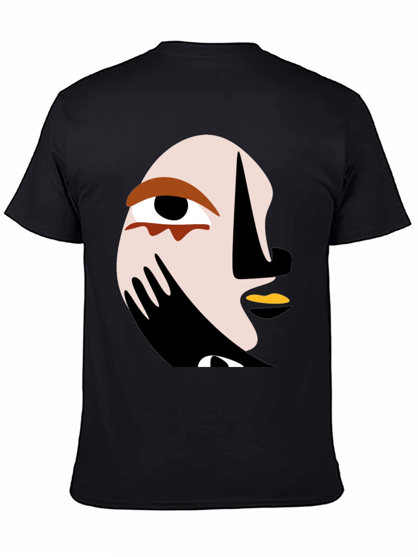 Black Abstract Face Graphic Tee - Modern Art T-Shirt view 4