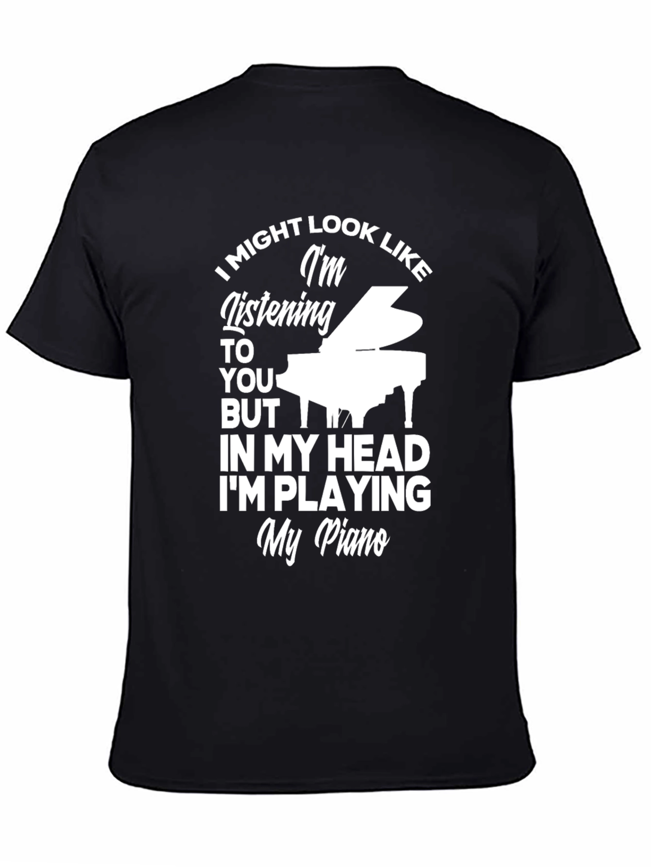 Black Piano Player T-Shirt - Listening Funny Musician Tee view 4