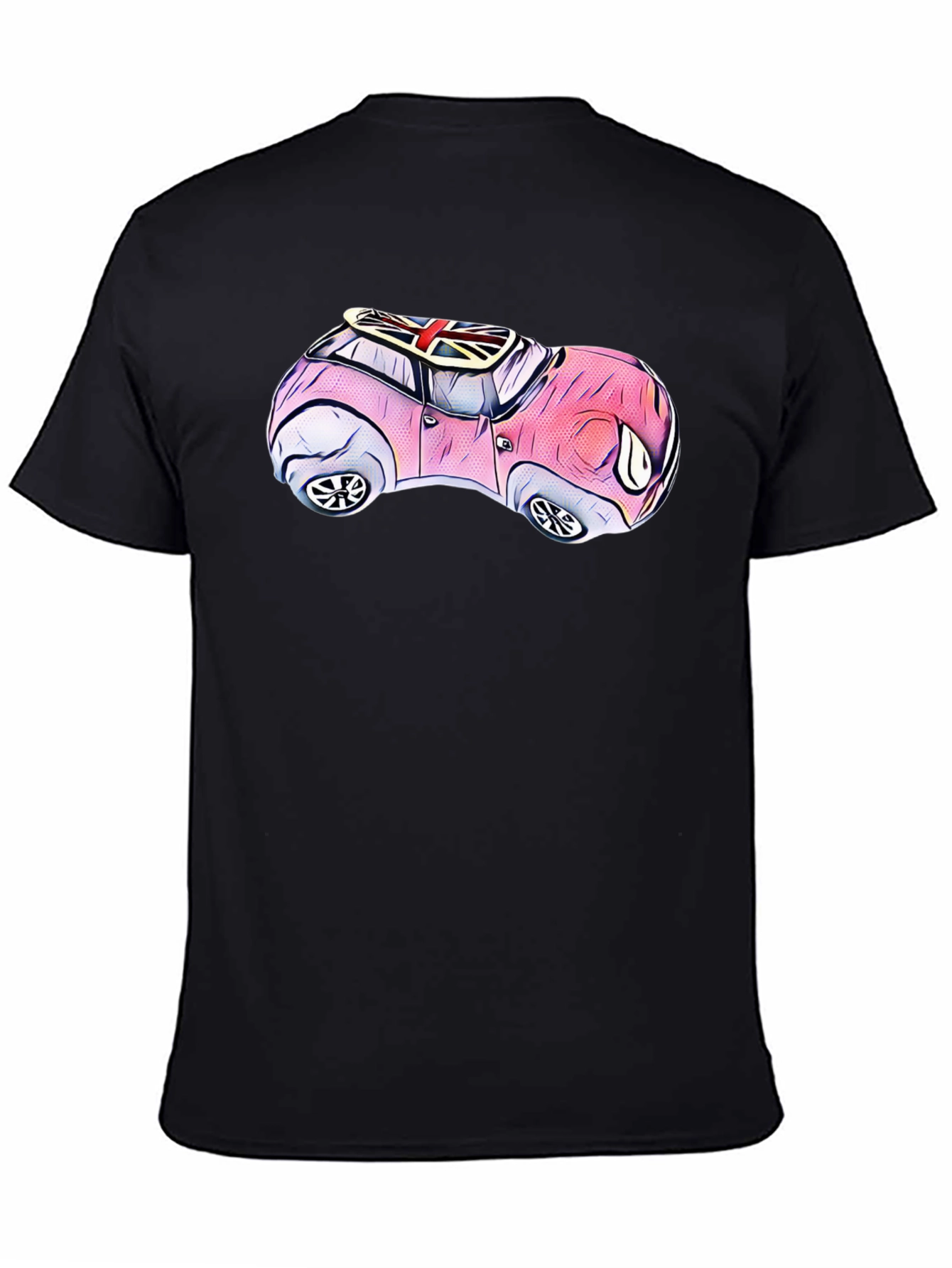 Black Cartoon Car T-Shirt - British Flag Design view 4