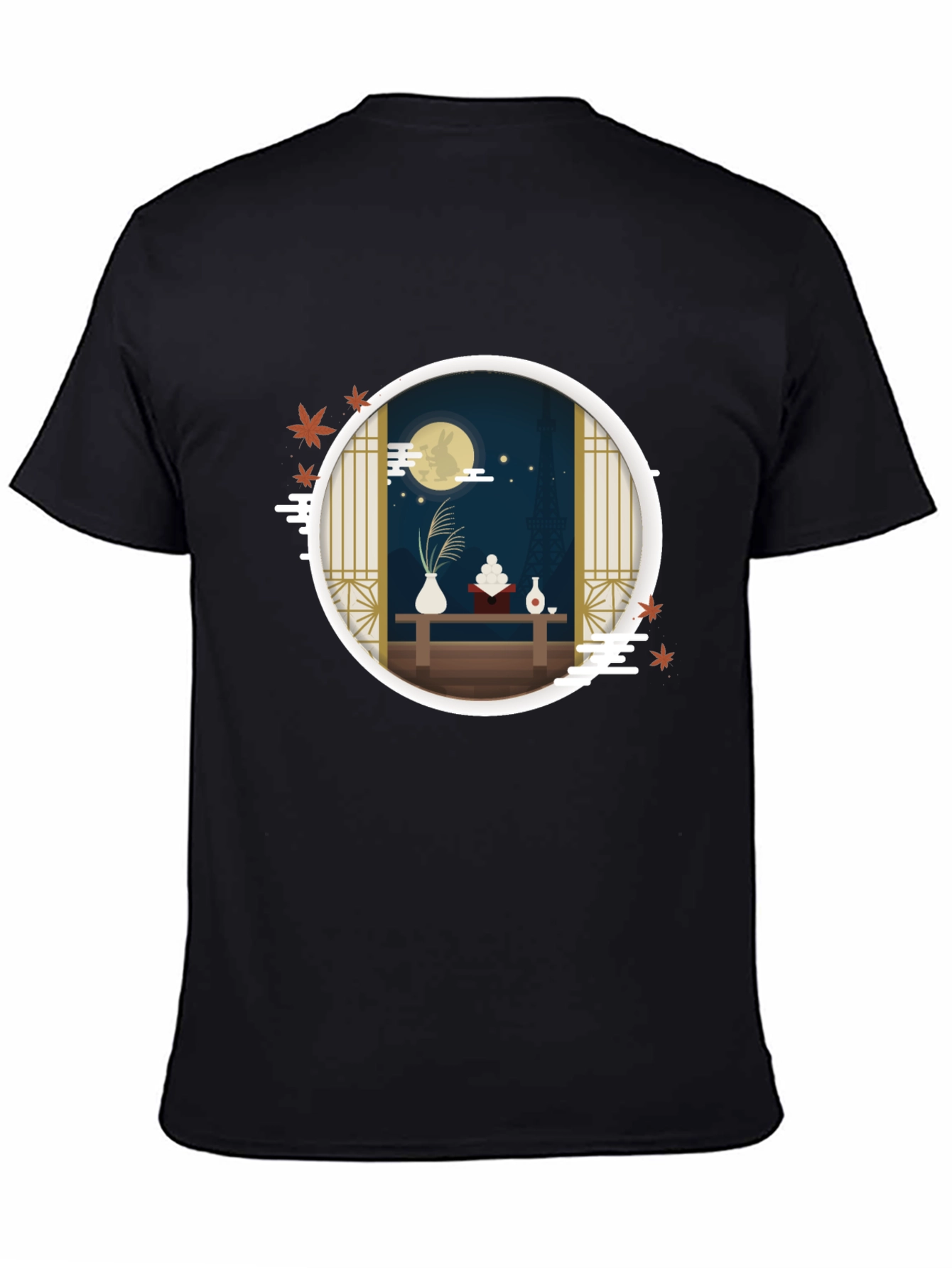 Black Japanese Moon Viewing Festival T-Shirt view 4