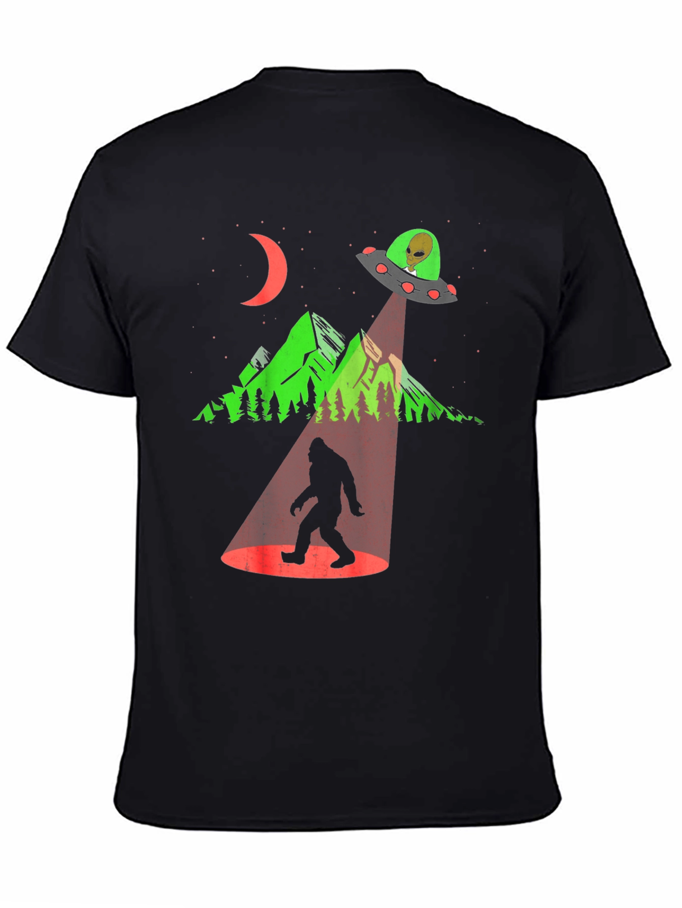 Black UFO Abduction Bigfoot Graphic Tee view 4