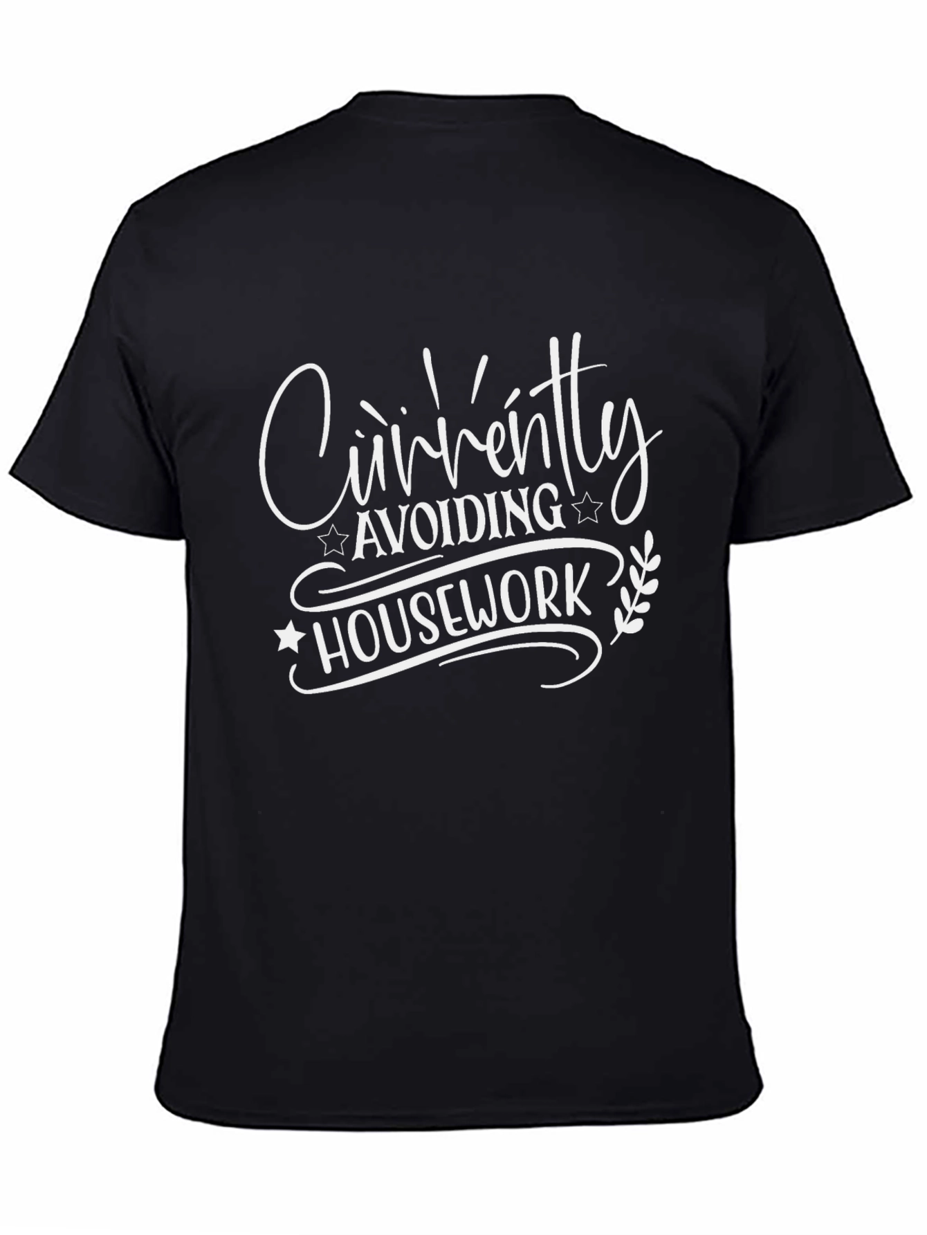 Black Funny "Avoiding Housework" Black T-Shirt view 4