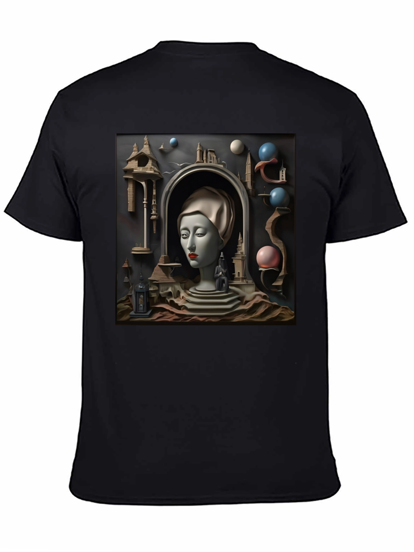 Black Surrealist Black T-Shirt with Dreamscape Design view 4
