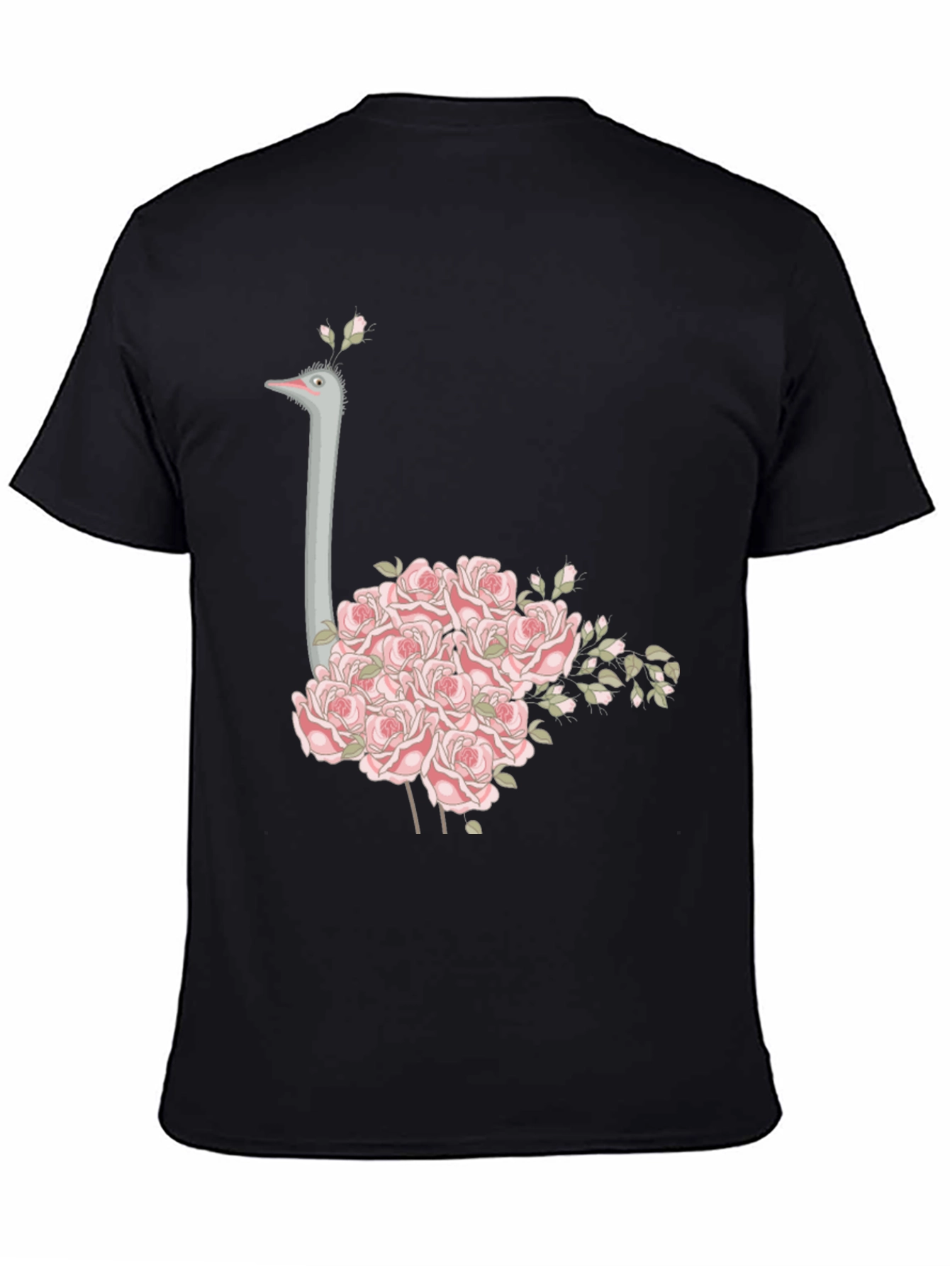 Black Ostrich Floral T-Shirt - Unique Graphic Tee view 4