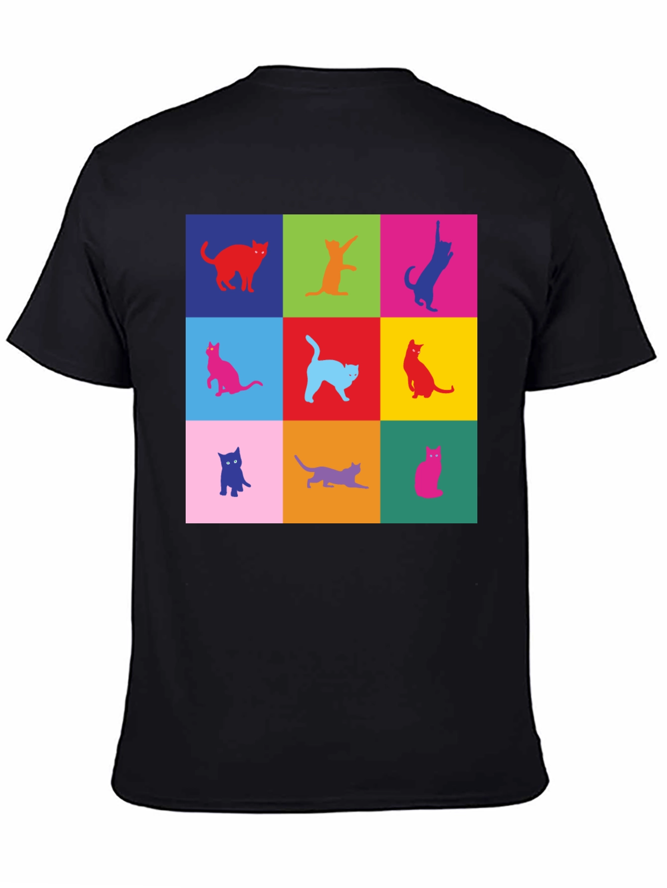 Black Colorful Cats Graphic T-Shirt view 4