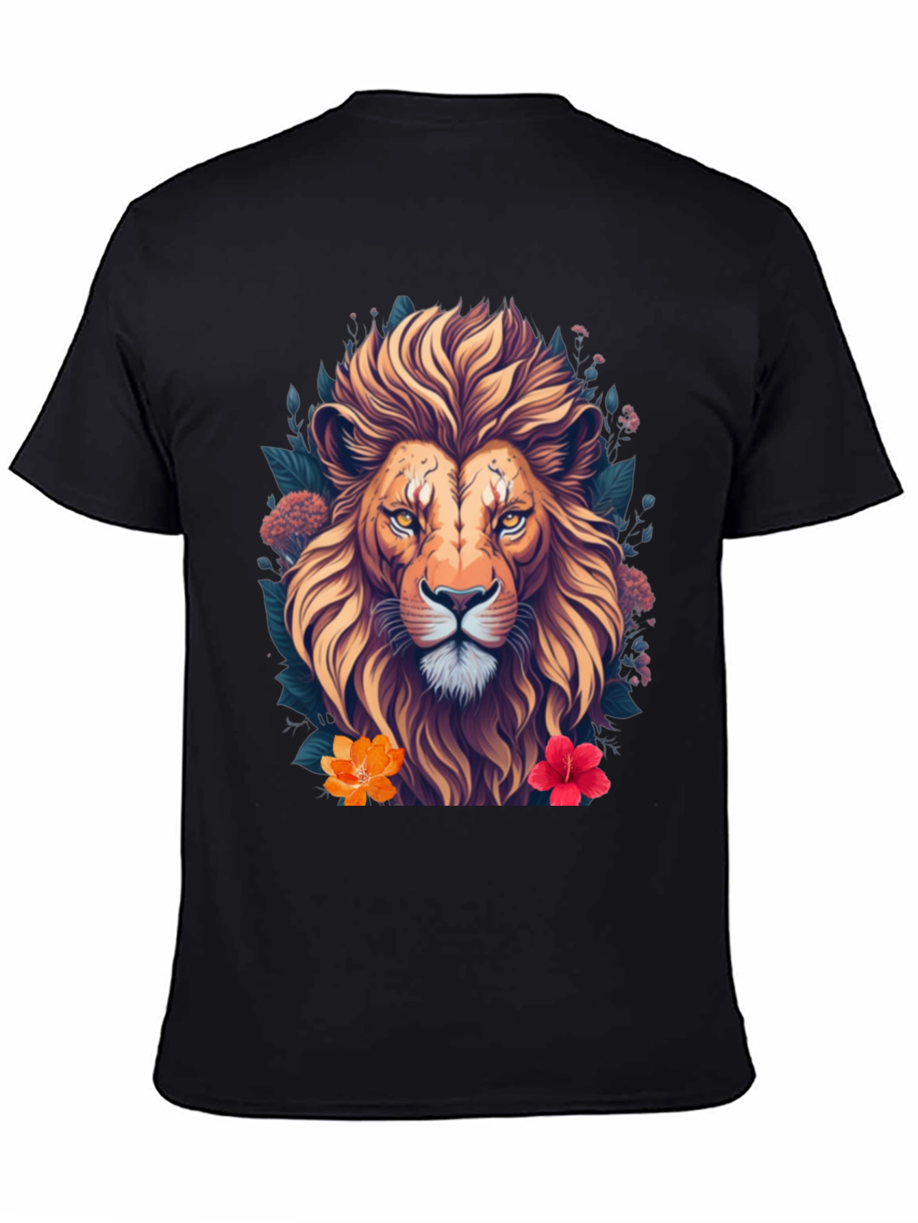 Black Lion Floral T-Shirt, Unique Graphic Tee view 4