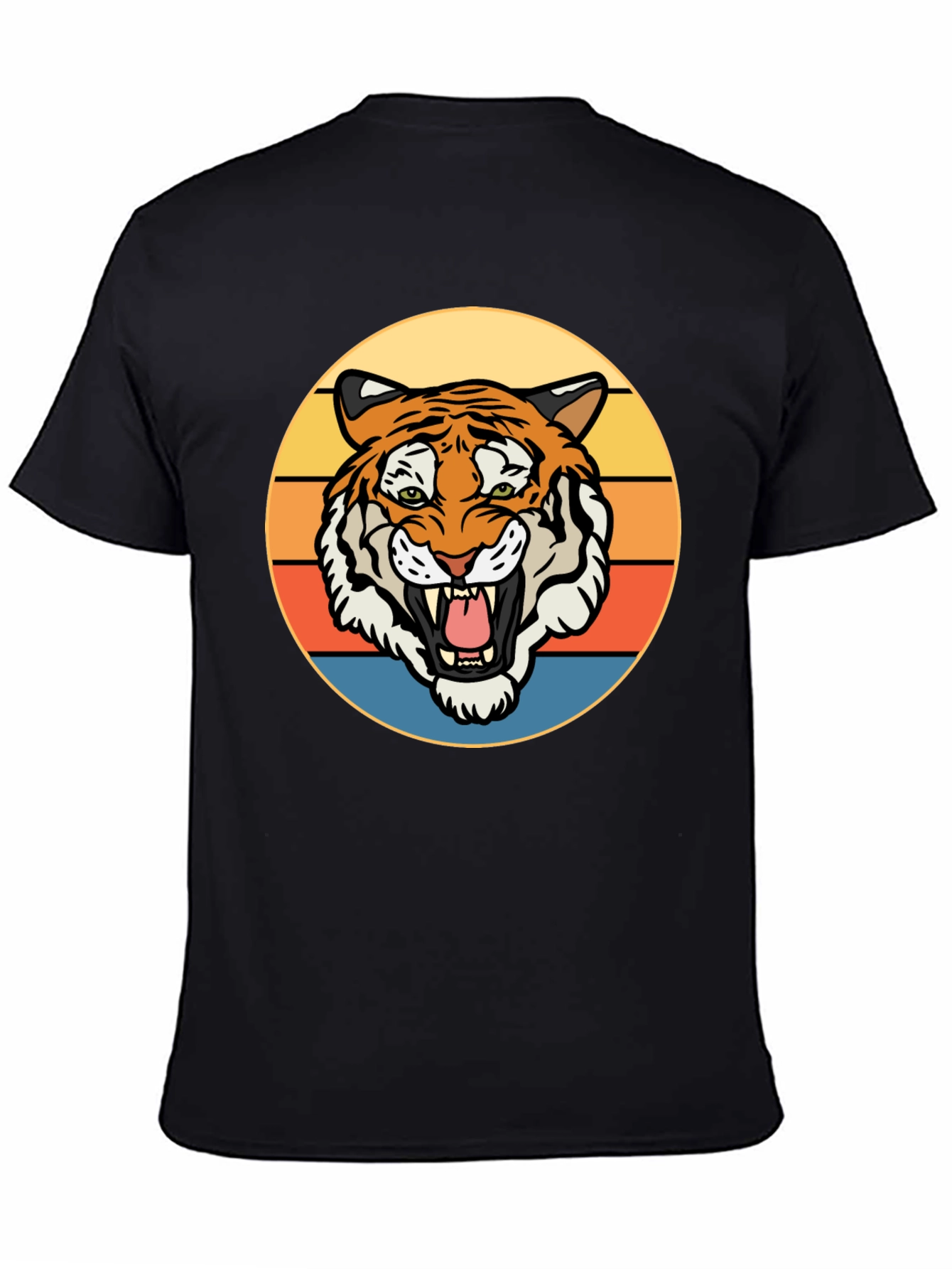 Black Retro Tiger Graphic T-Shirt - Men's Short Sleeve Crew Neck Tee view 4