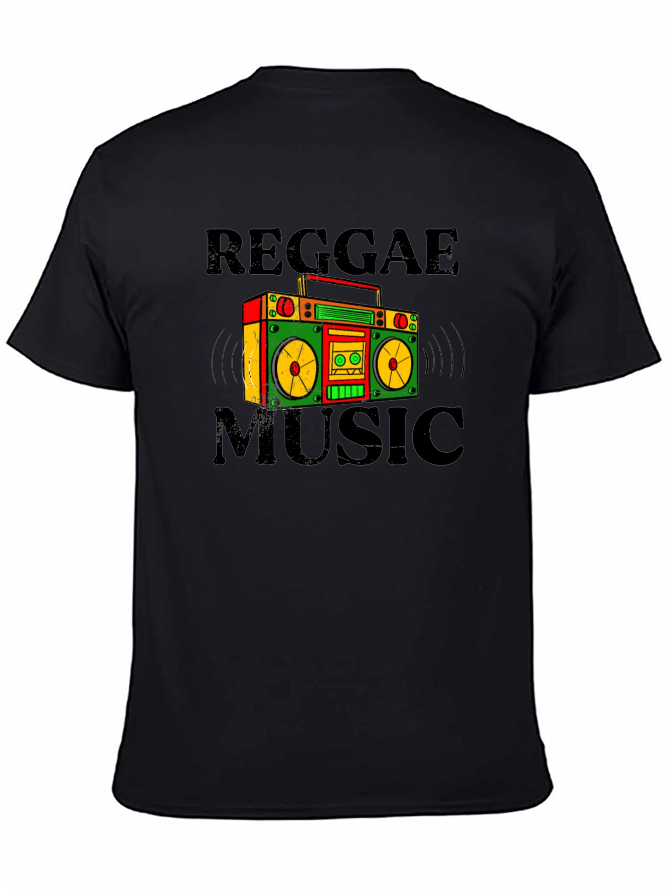 Black Reggae Music Boombox Graphic T-Shirt view 4