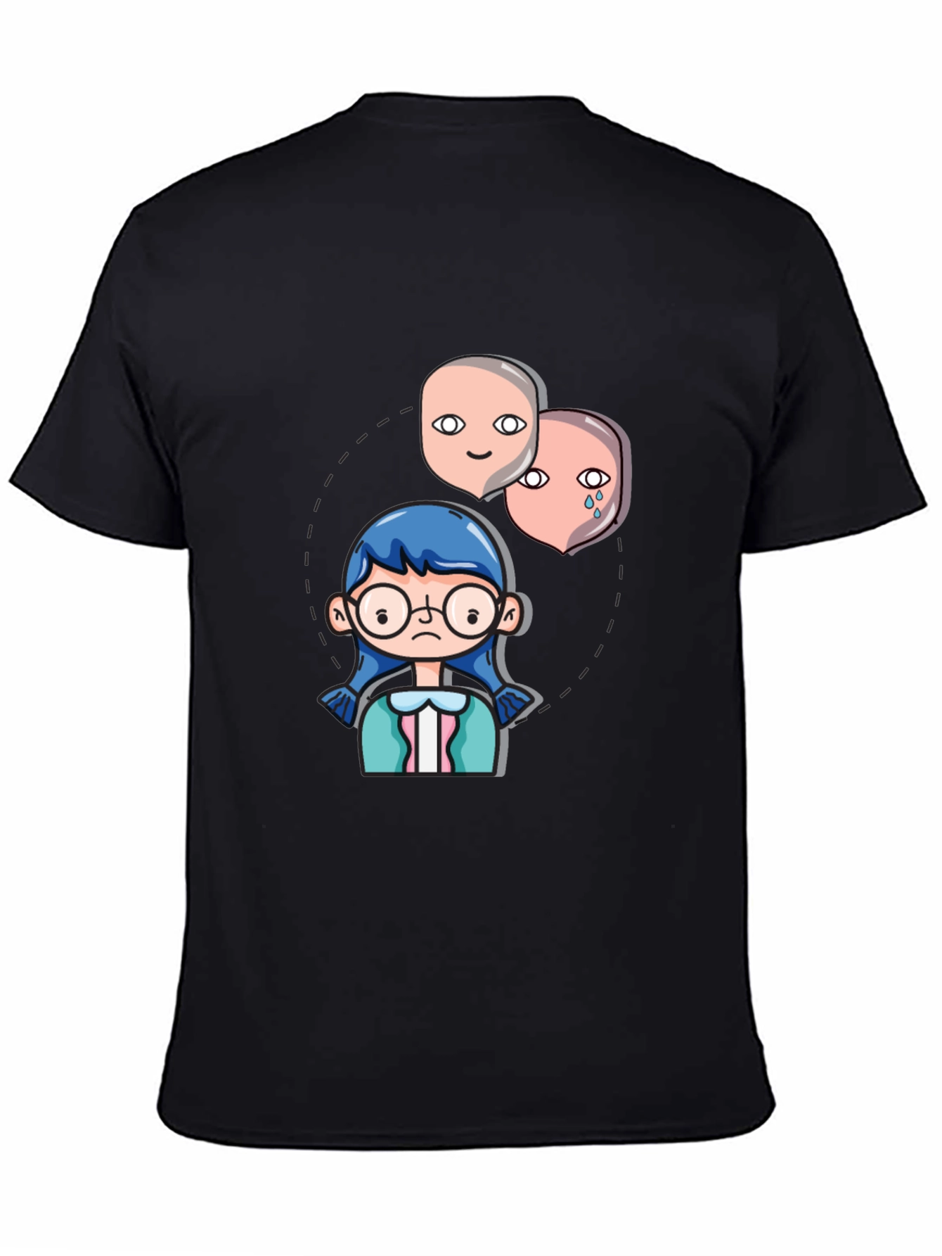 Black Emotional Cartoon Graphic Tee - Black view 4