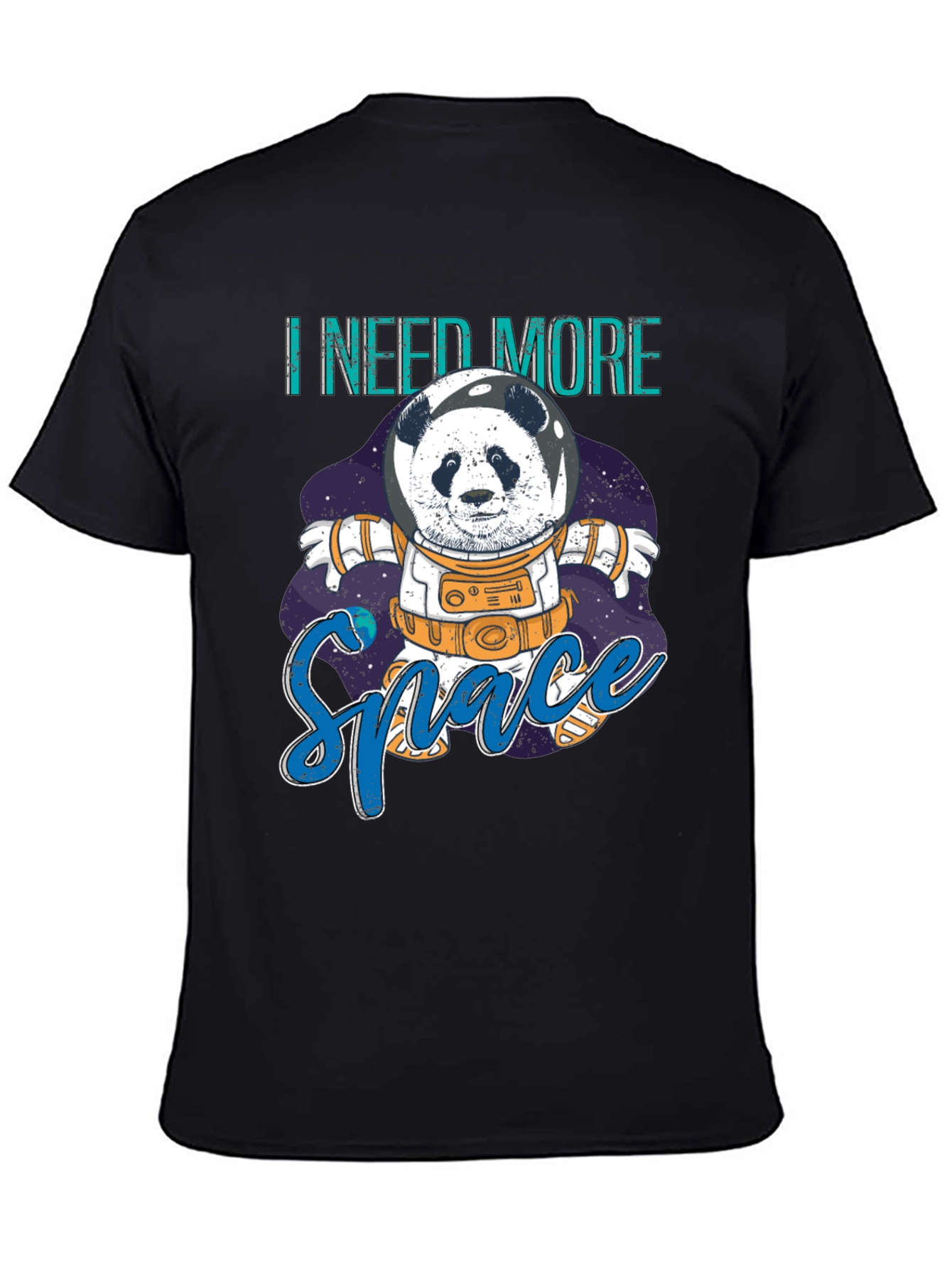 Black I Need More Space Panda Astronaut Graphic T-Shirt view 4
