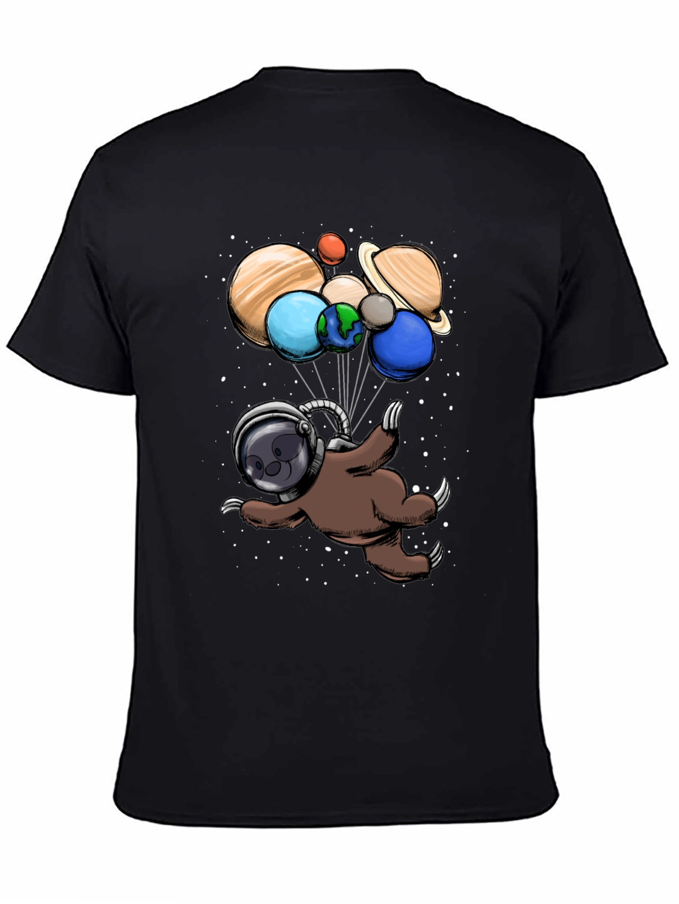Black Astronaut Sloth Graphic T-Shirt view 4