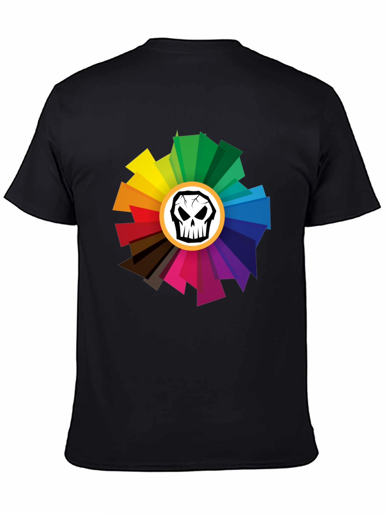 Black Skull Color Wheel Black T-Shirt - Unique Design view 4
