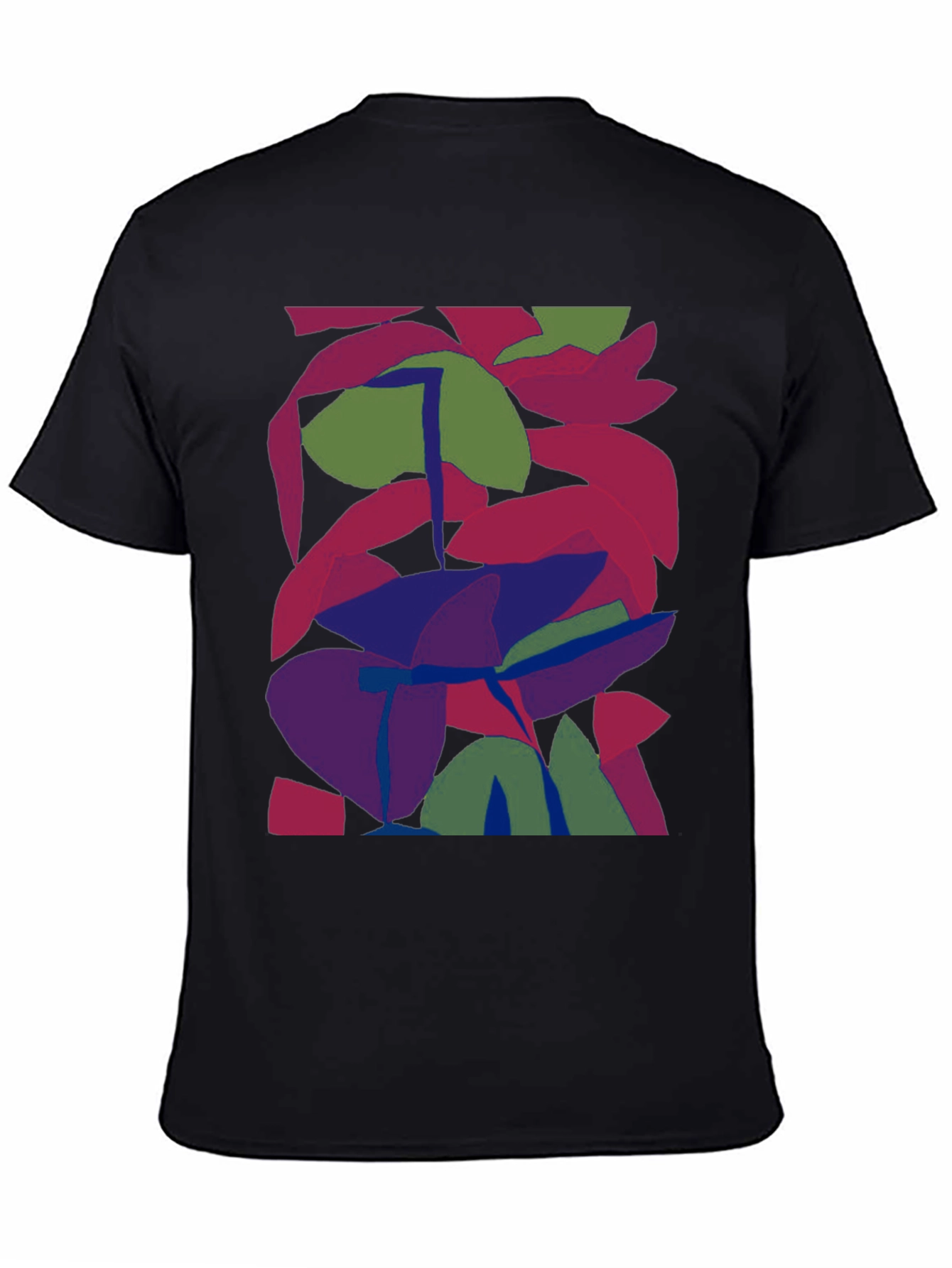 Black Abstract Leaf Design Black T-Shirt view 4