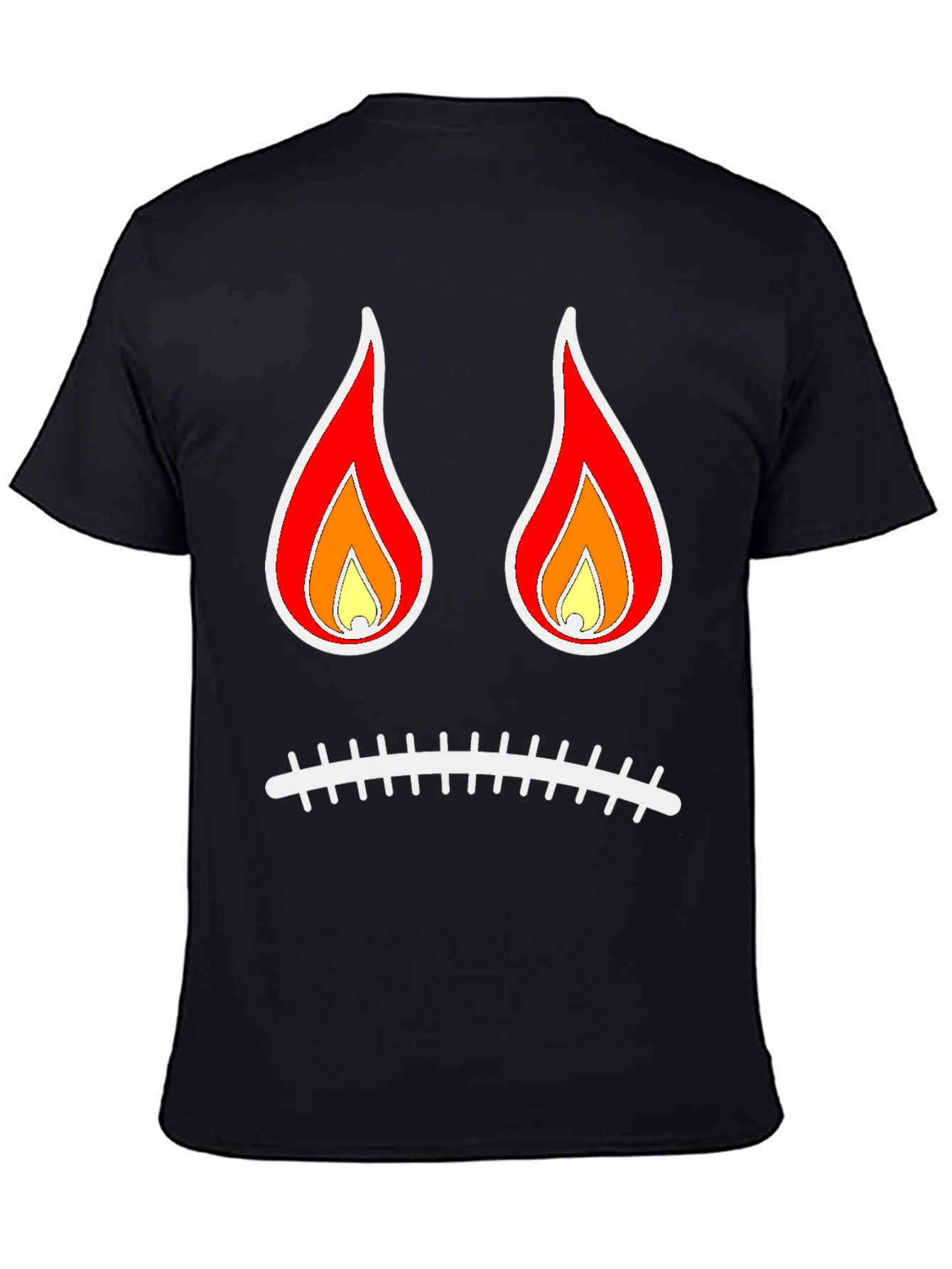 Black Flame Eyes Sad Face Black T-Shirt view 4