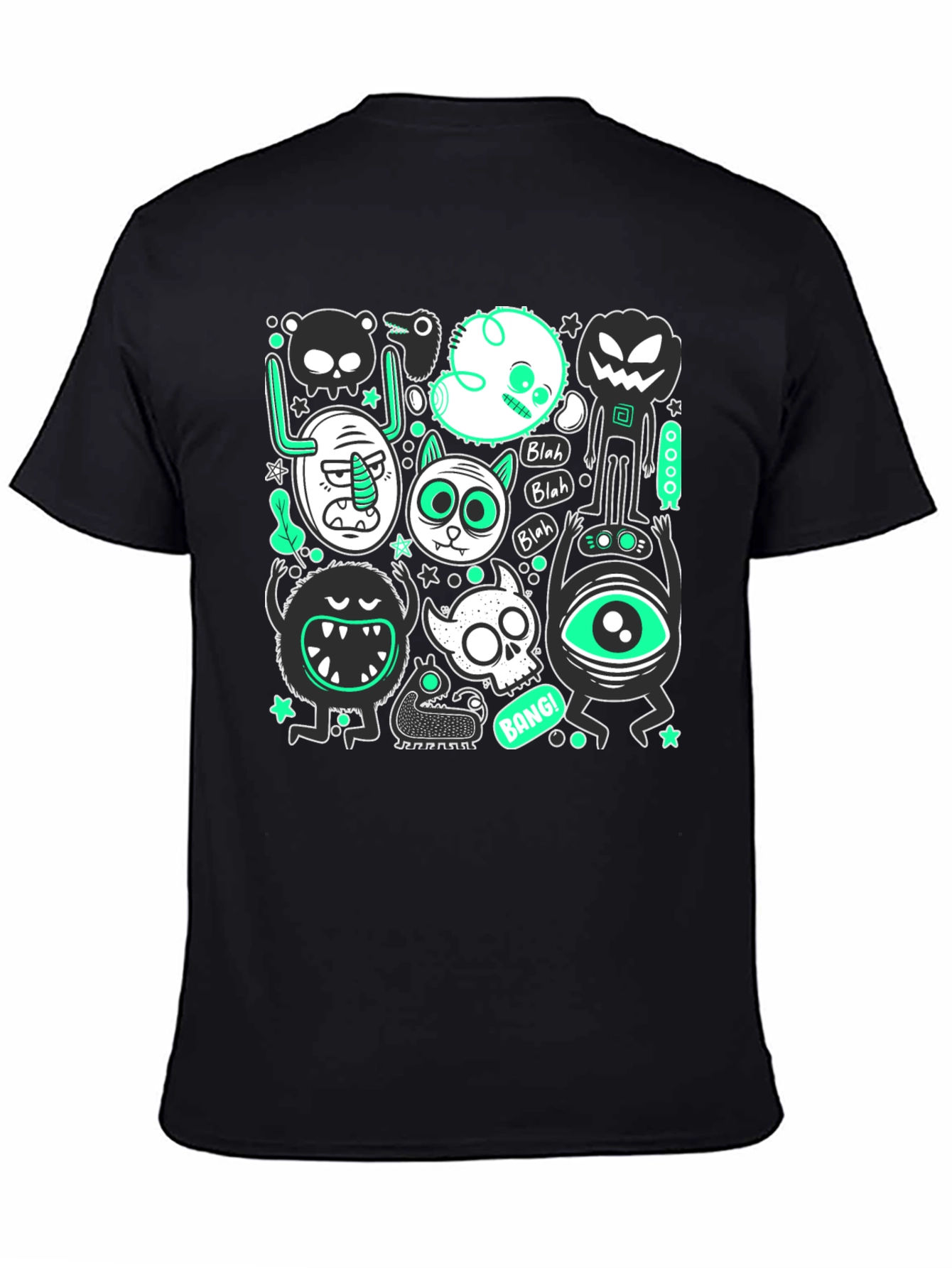 Black Monster Graphic Print Crew Neck Men's T-Shirt view 4