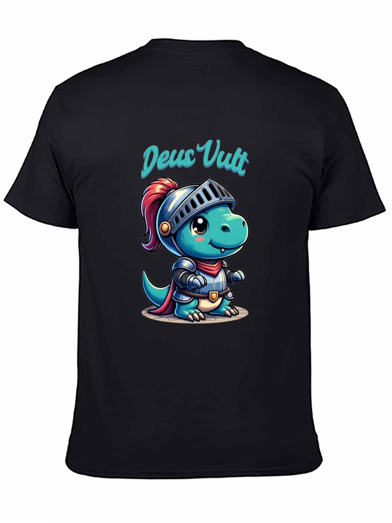 Black Deus Vult Dinosaur Knight Graphic T-Shirt view 4