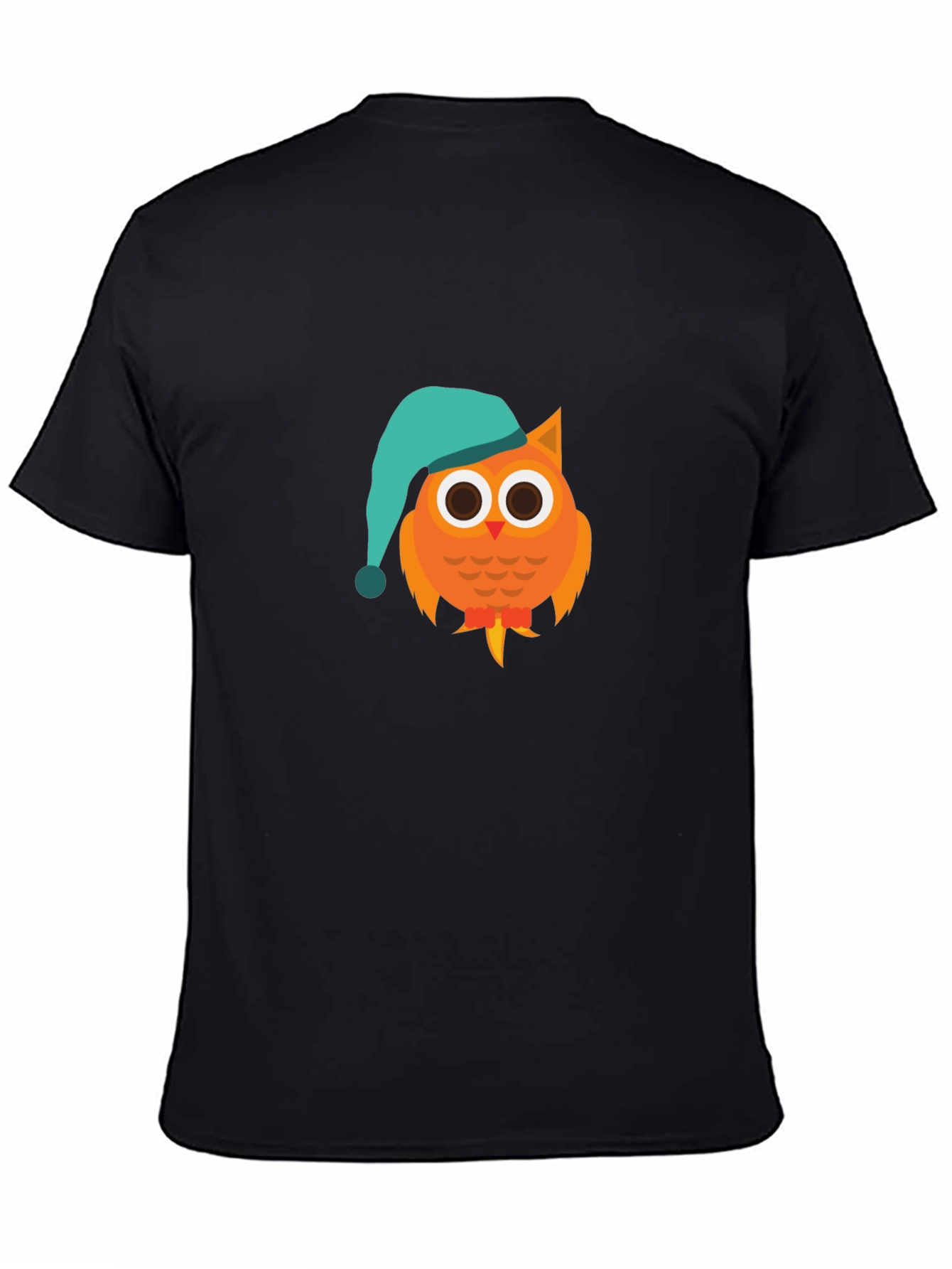 Black Owl Cartoon Graphic T-Shirt - Night Cap Design view 4