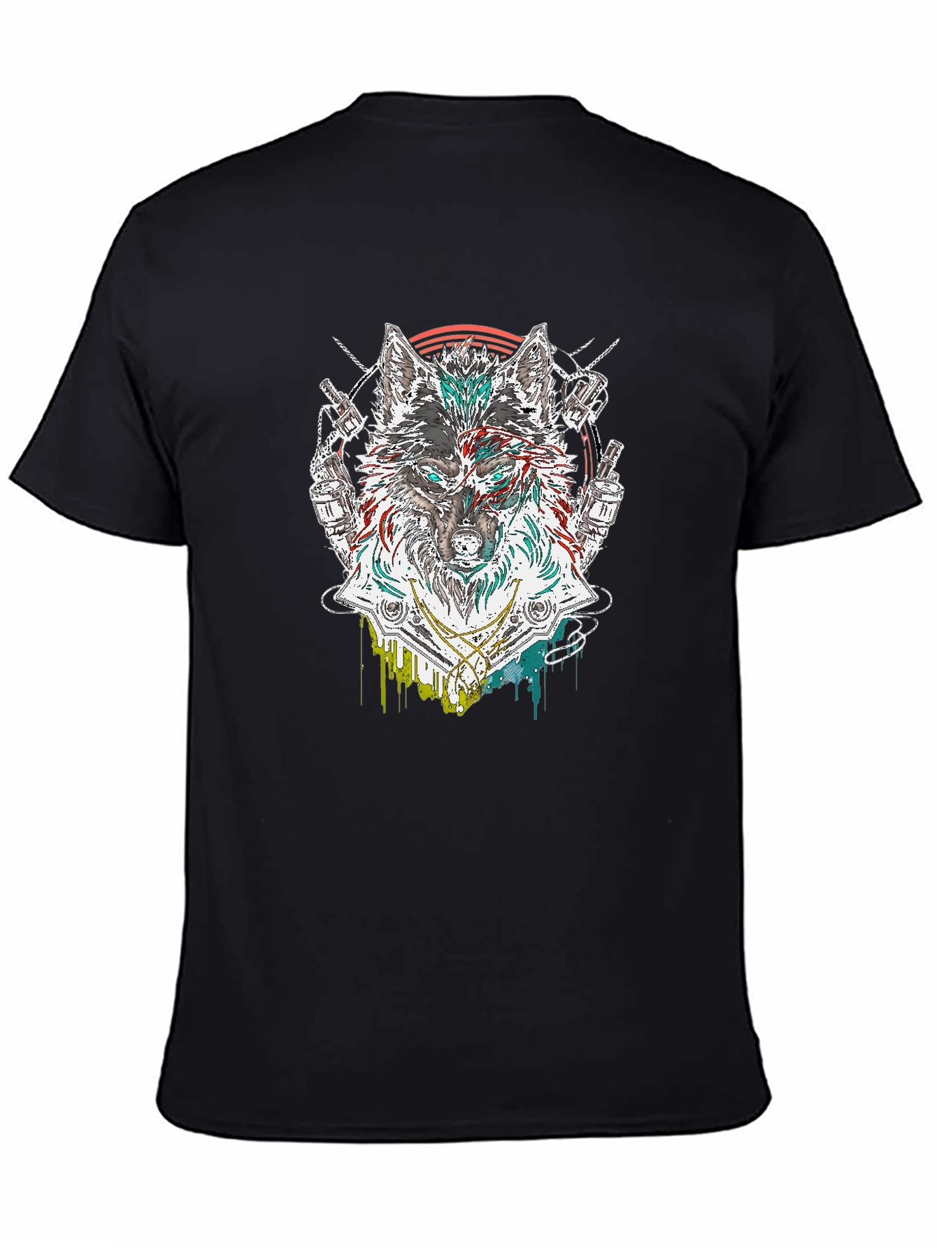 Black Wolf Graphic Print Men's Black T-Shirt view 4