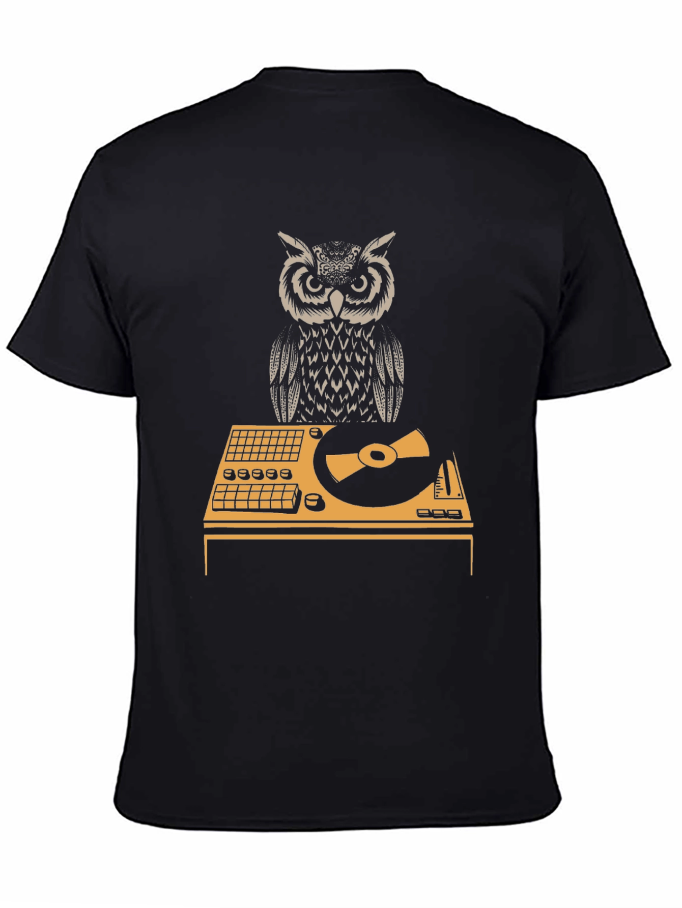Black DJ Owl Graphic Tee - Black Cotton T-Shirt view 4