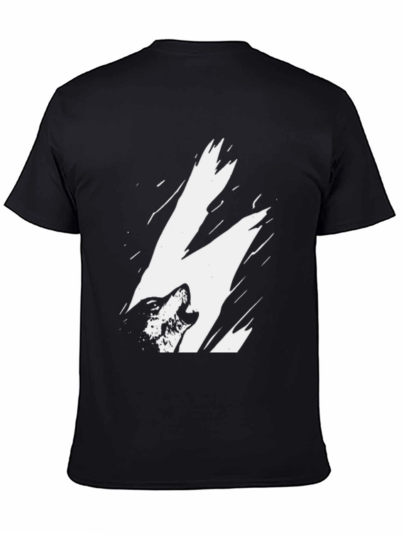 Black Howling Wolf Graphic Print Black T-Shirt view 4