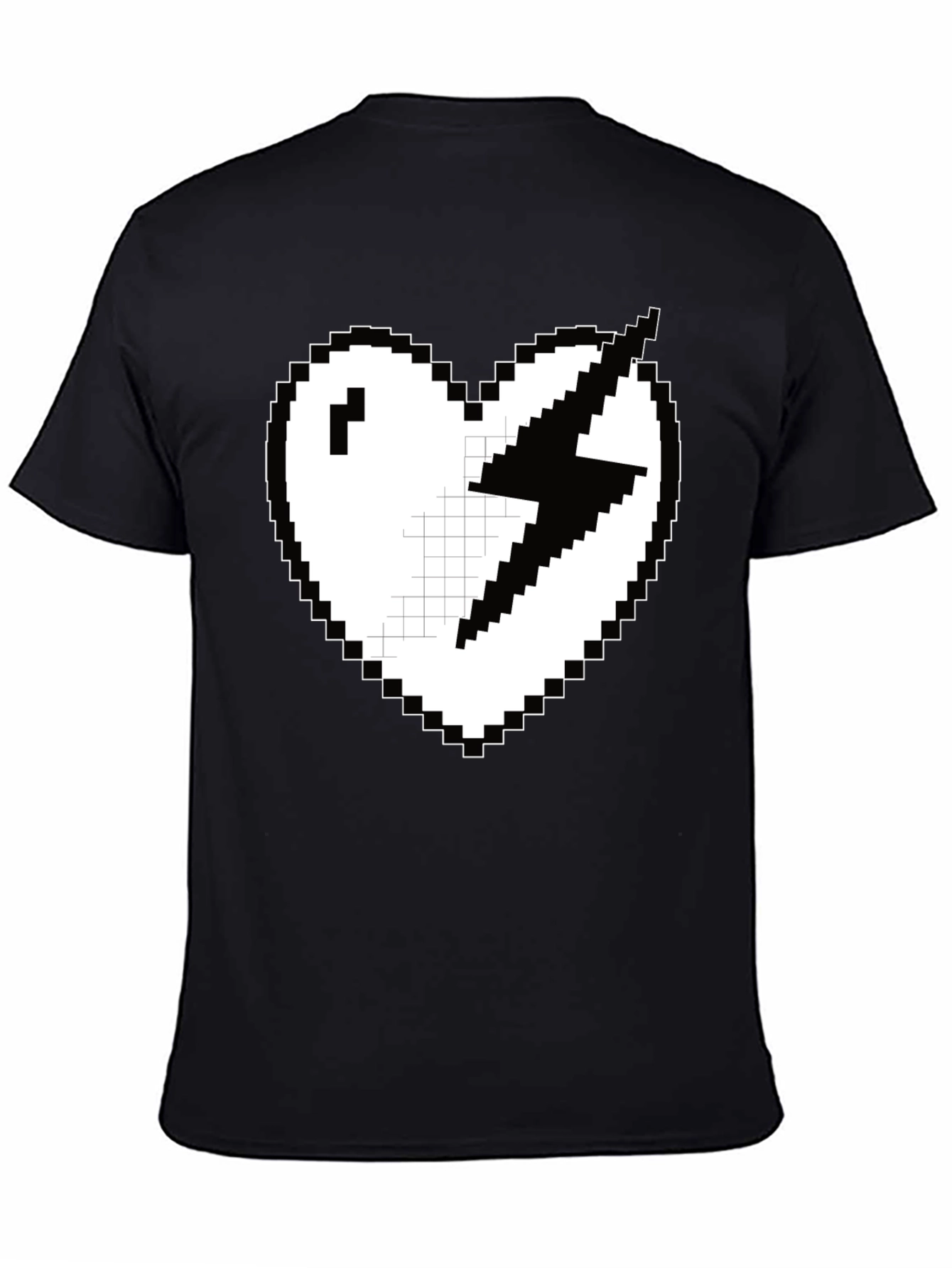 Black Pixel Heart Lightning Bolt Graphic Tee - Black view 4