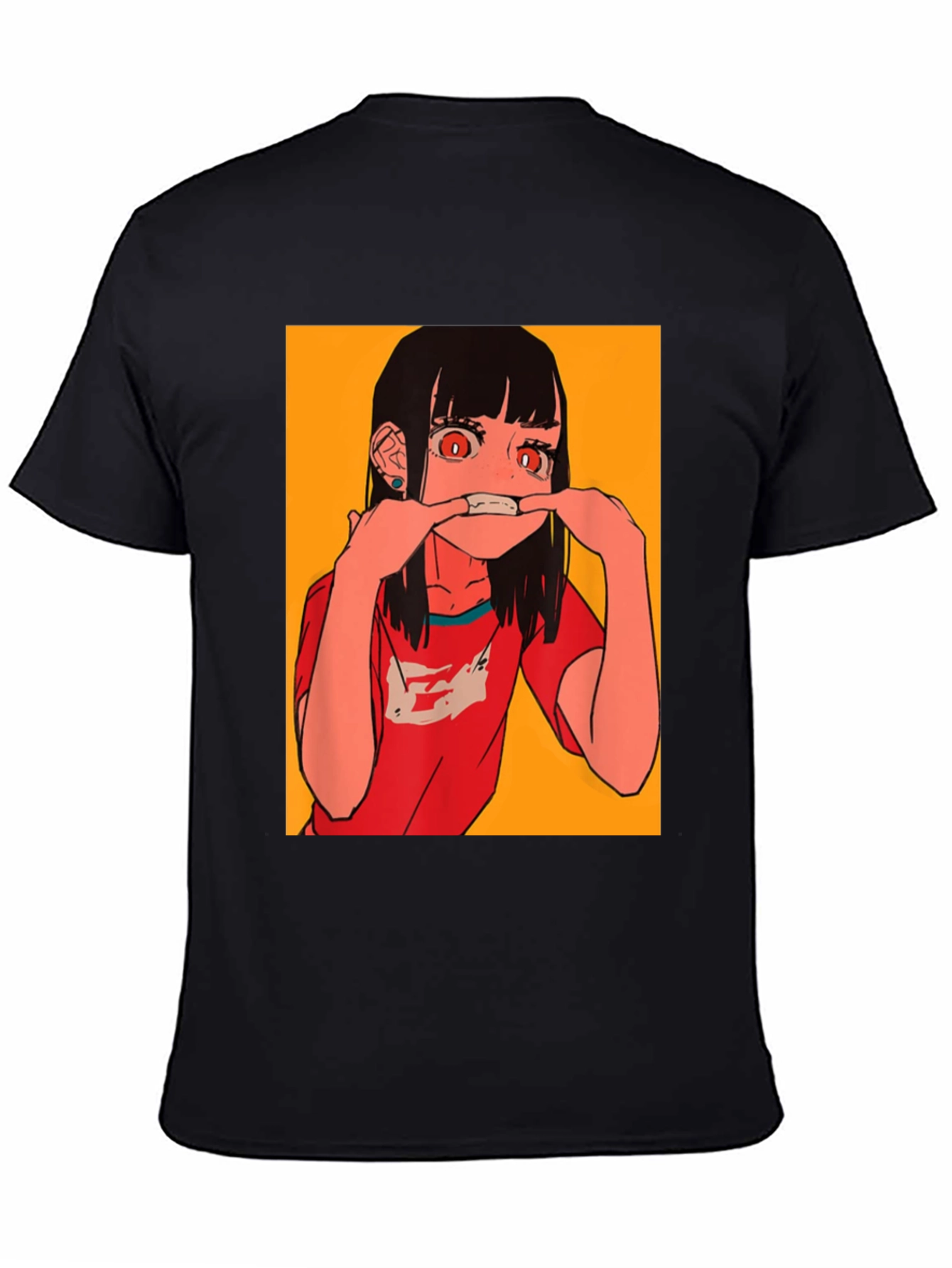 Black Anime Girl Graphic Tee - Black Cotton Blend T-Shirt view 4