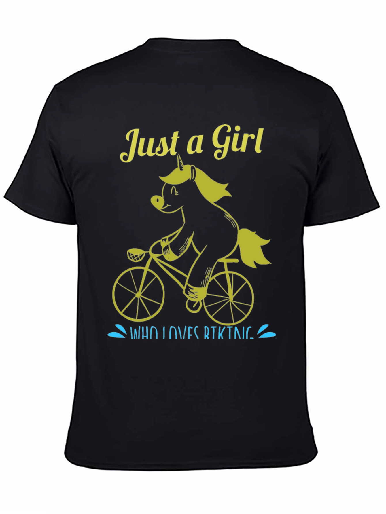 Black Just A Girl Who Loves Biking Unicorn T-Shirt view 4