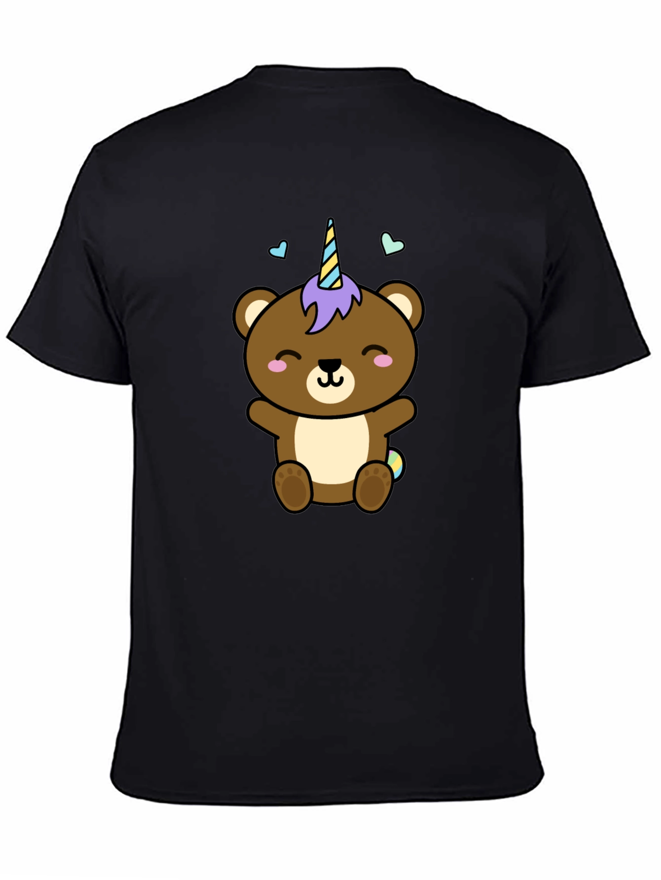Black Cute Unicorn Bear Black T-Shirt view 4