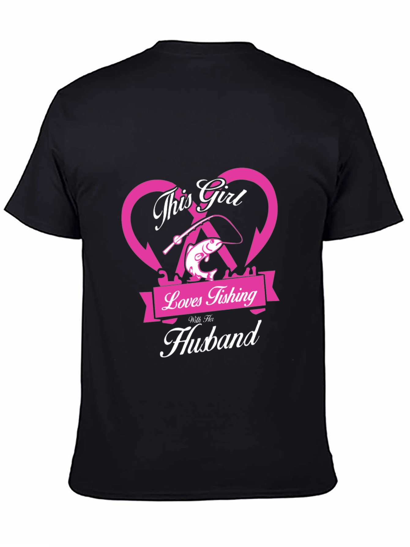 Black Fishing Girl T-Shirt - Loves Fishing With Her Husband view 4