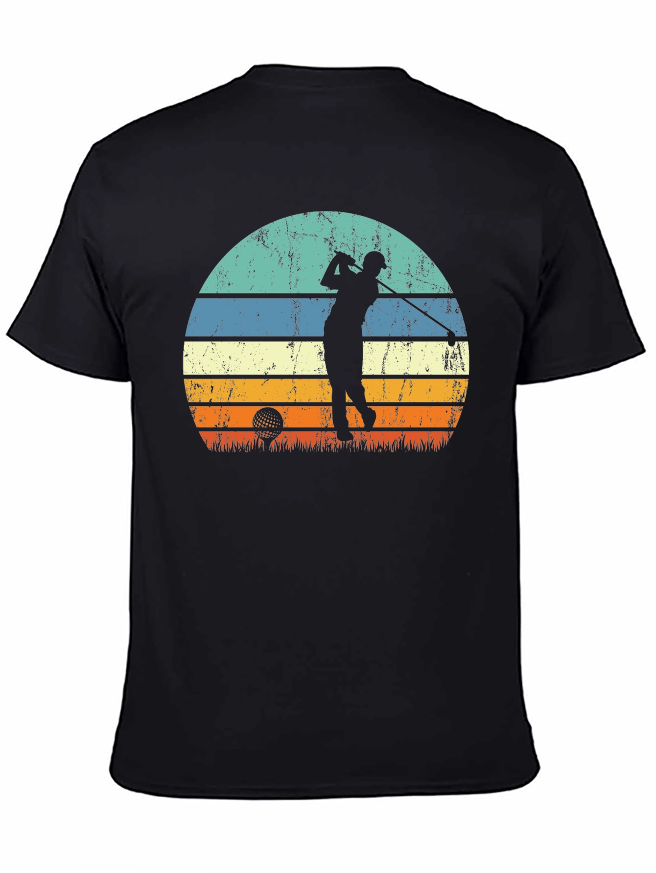 Black Retro Golf Sunset Tee - Black Graphic T-Shirt view 4