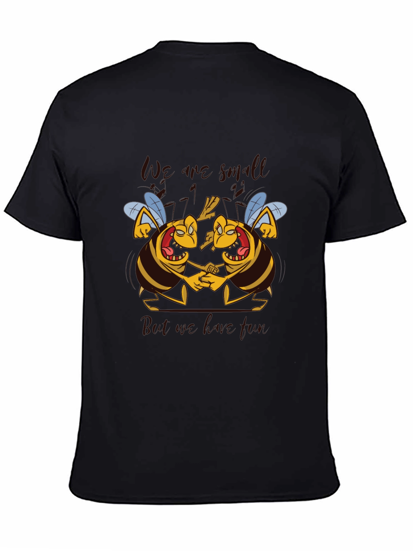 Black Cartoon Bee Graphic Tee - We are Small But We are Free T-Shirt view 4