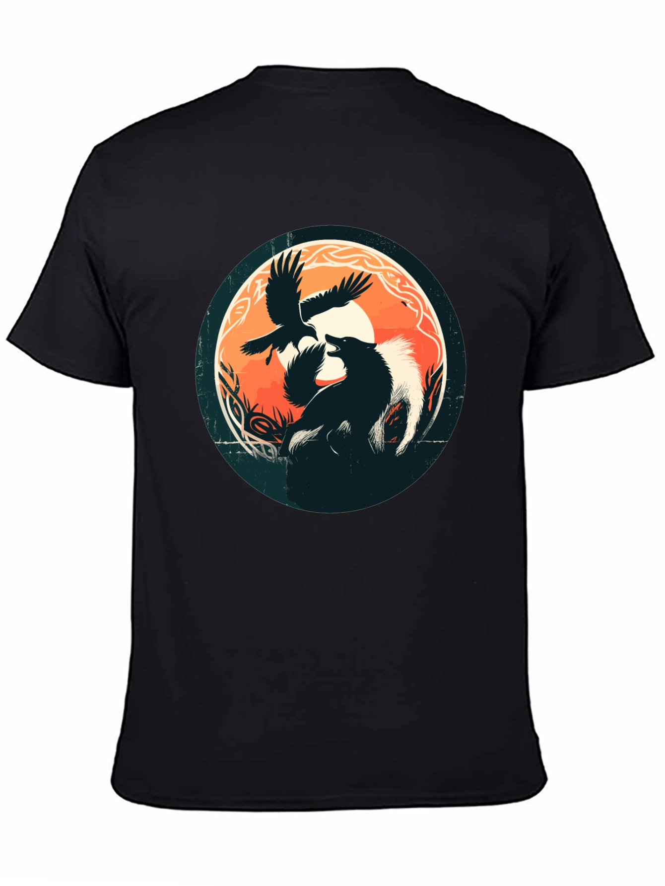 Black Wolf & Raven Graphic Tee - Black Cotton Blend Shirt view 4